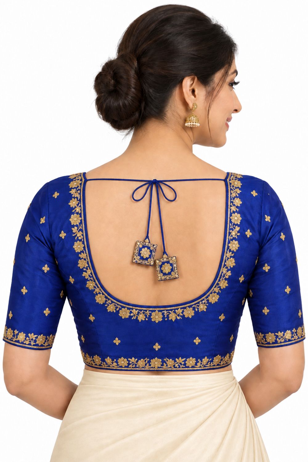 Women's Embroidery Silk Blend Saree Blouse with Round Neck Neckline and Elbow Sleeve - Regular | Ready-to-Wear Saree Blouse for Daily Wear, Festive Wear, Office Wear, Special Occasions - L566