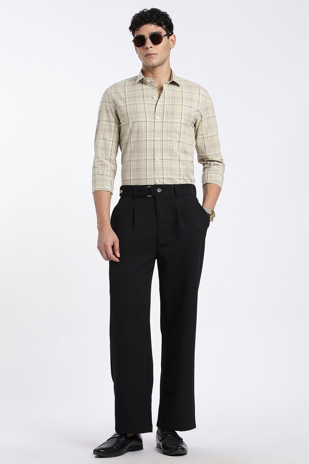 Enhance Men’s Cotton Check Shirt – Full Sleeve Casual Shirt with Button Placket & Patch Pocket | Everyday Wear - Beige - SH37-C3