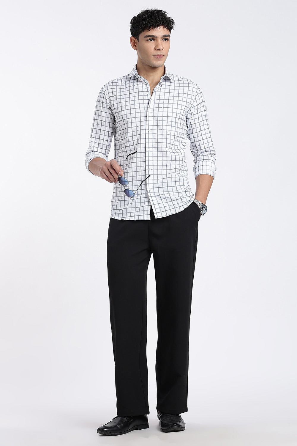Enhance Men’s Cotton Check Shirt – Full Sleeve Casual Shirt with Button Placket & Pocket | Everyday Wear Shirt for Men - Blue - SH37
