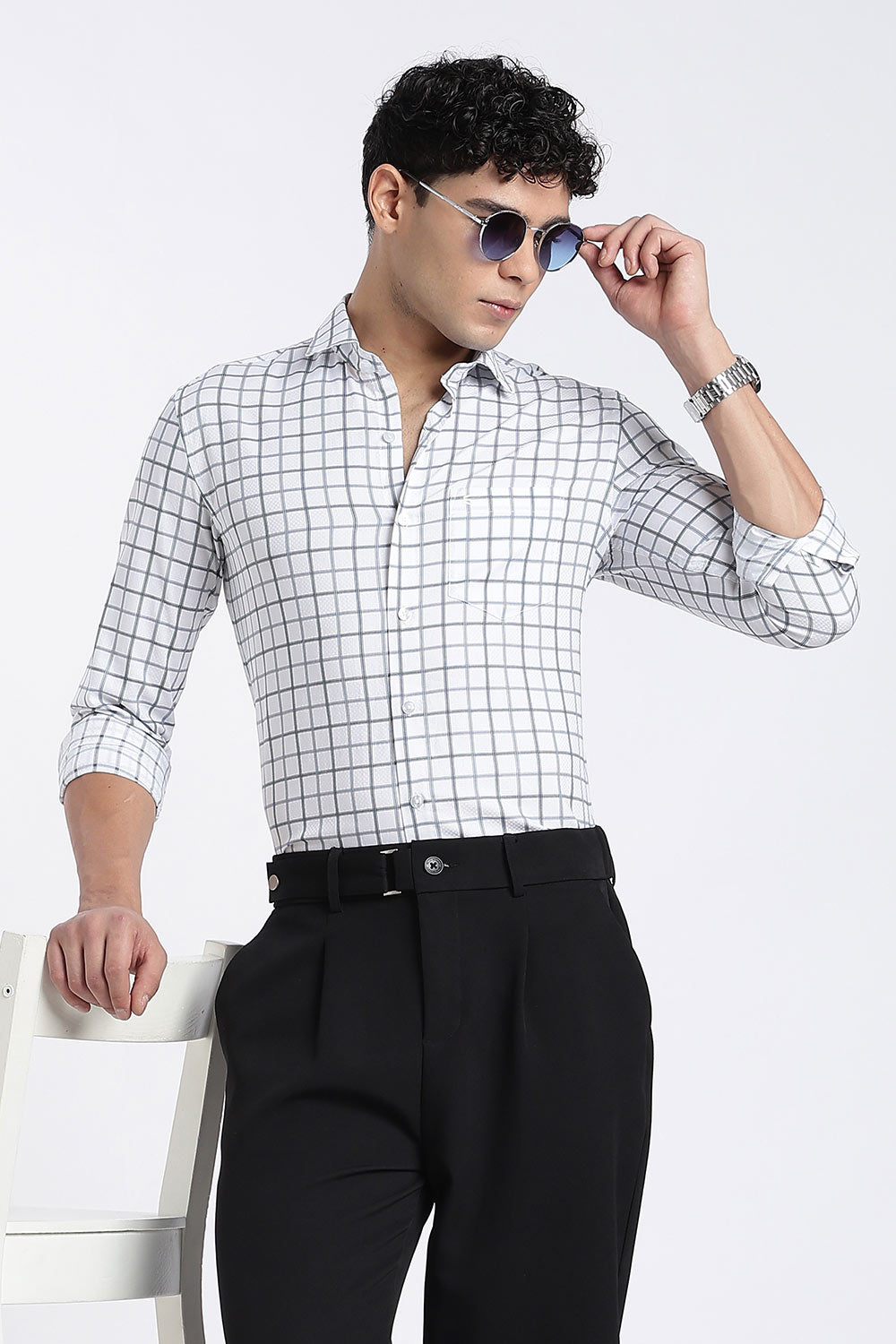 Enhance Men’s Cotton Check Shirt – Full Sleeve Casual Shirt with Button Placket & Pocket | Everyday Wear Shirt for Men - Blue - SH37