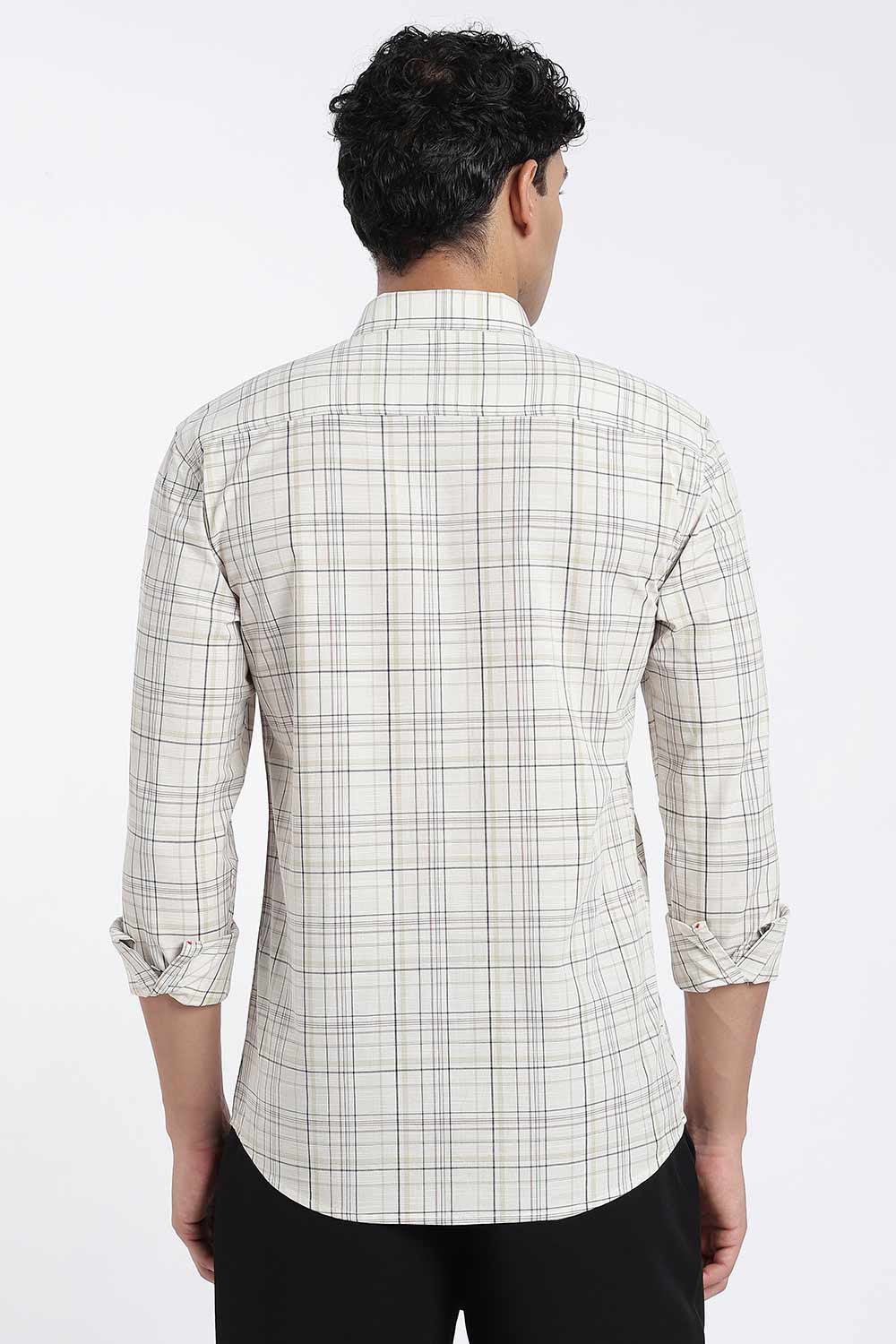 Enhance Men’s Cotton Check Shirt – Full Sleeve Casual Shirt with Button Placket & Patch Pocket | Everyday Wear - Cream - SH37-C3