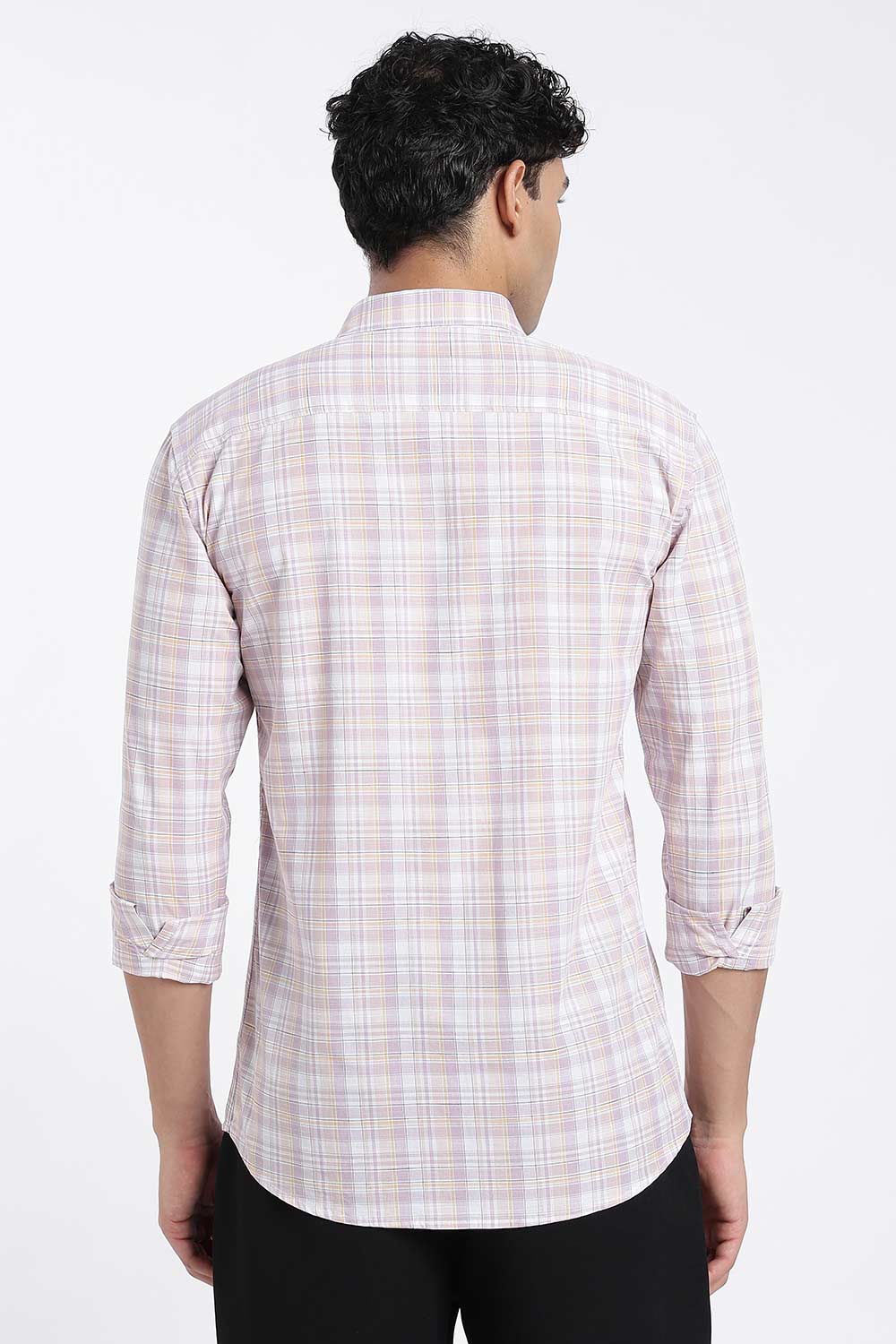 Enhance Men’s Cotton Check Shirt – Full Sleeve Casual Shirt with Button Placket & Pocket | Everyday Wear Shirt for Men - Lavender - SH37