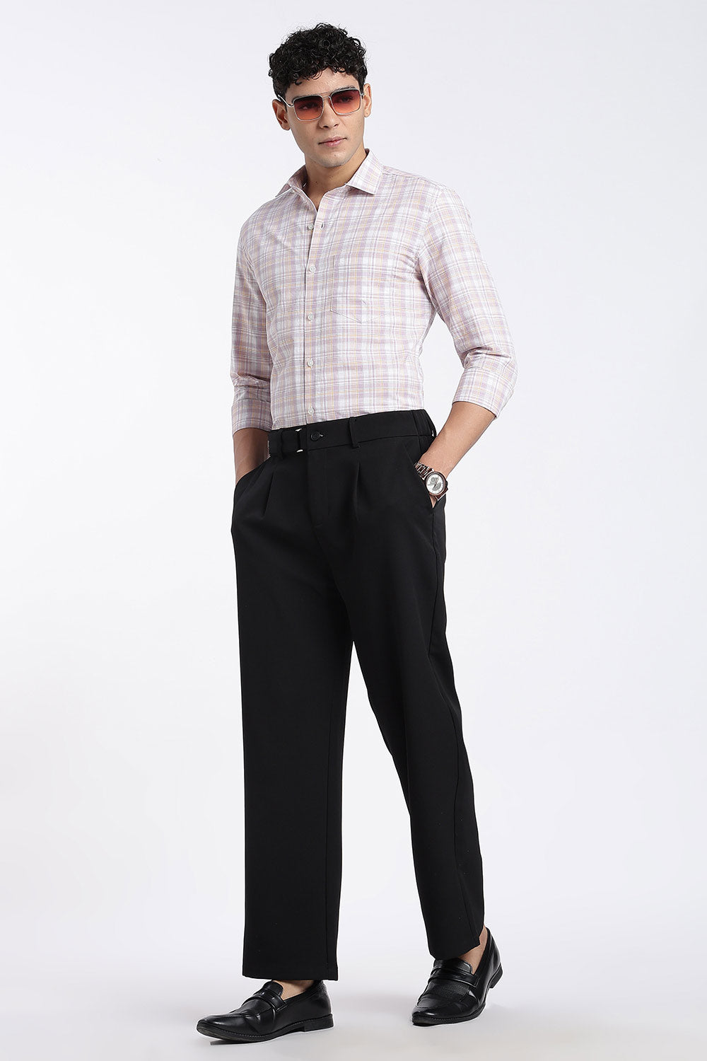 Enhance Men’s Cotton Check Shirt – Full Sleeve Casual Shirt with Button Placket & Pocket | Everyday Wear Shirt for Men - Lavender - SH37