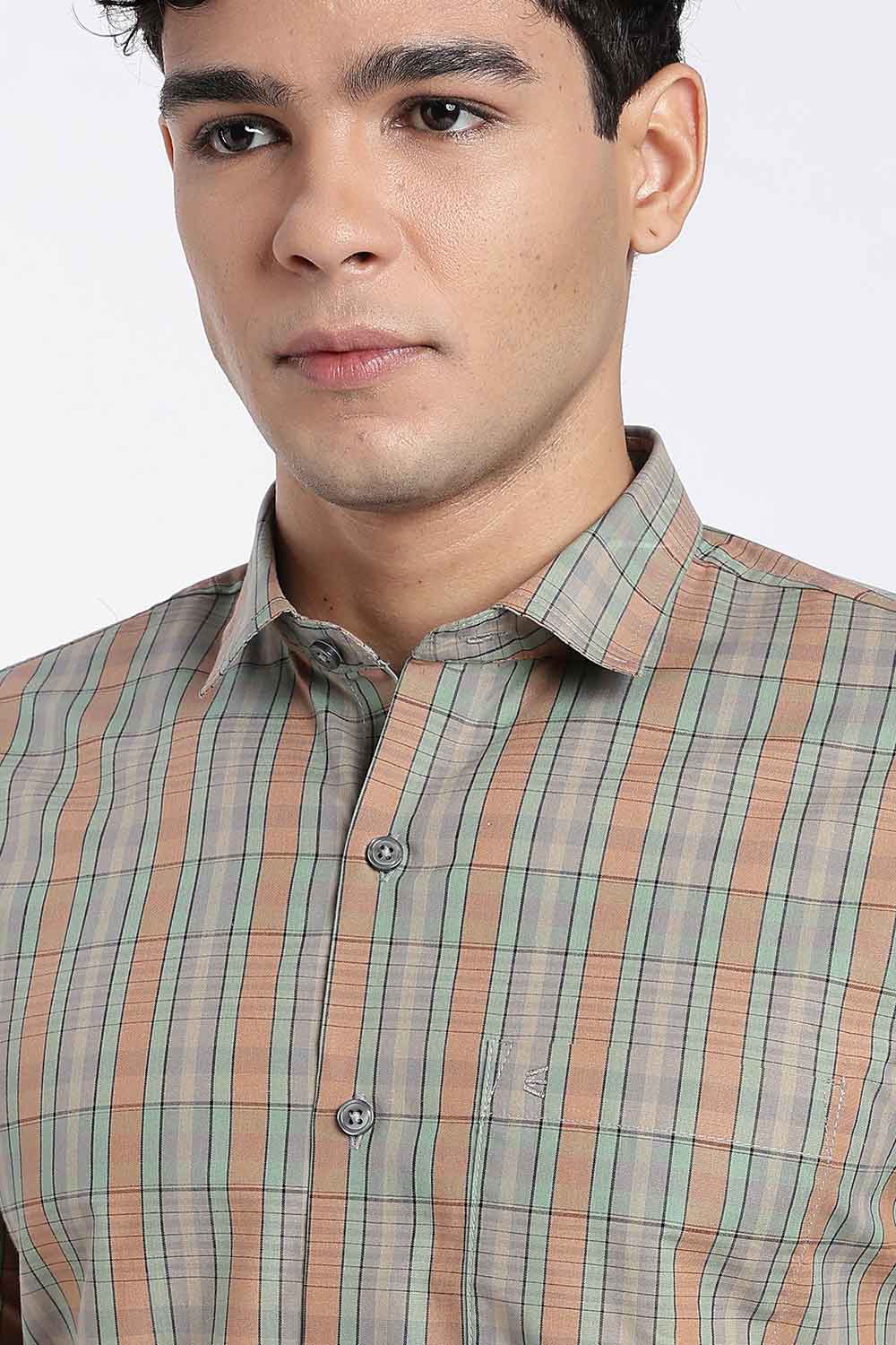Enhance Men’s Cotton Check Shirt – Full Sleeve Casual Shirt with Button Placket & Pocket | Everyday Wear Shirt for Men - Mustard - SH37