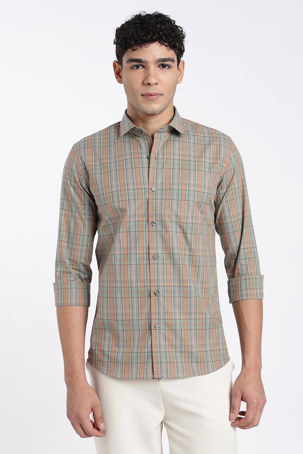 Enhance Men’s Cotton Check Shirt – Full Sleeve Casual Shirt with Button Placket & Pocket | Everyday Wear Shirt for Men - Mustard - SH37