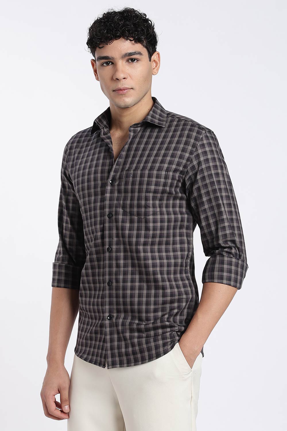 Enhance Men’s Cotton Check Shirt – Full Sleeve Casual Shirt with Button Placket & Pocket | Everyday Wear Shirt for Men - Purple - SH37