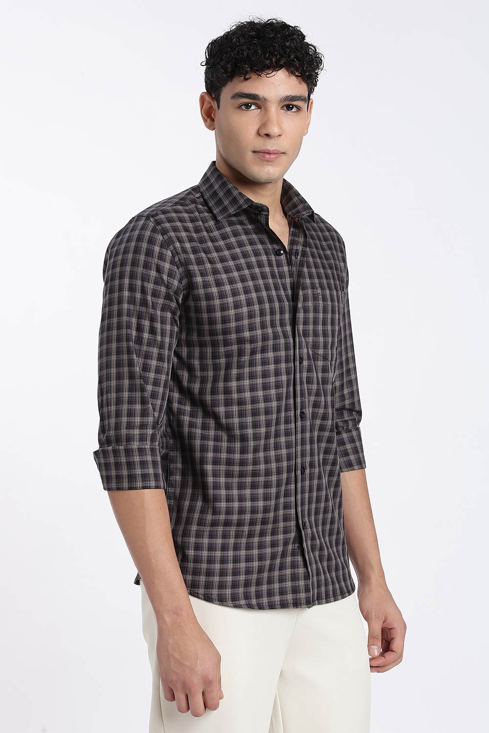 Enhance Men’s Cotton Check Shirt – Full Sleeve Casual Shirt with Button Placket & Pocket | Everyday Wear Shirt for Men - Purple - SH37