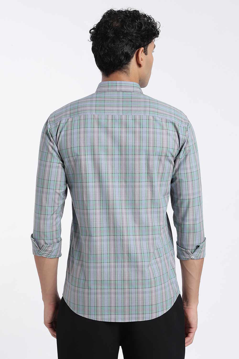 Enhance Men’s Cotton Check Shirt – Full Sleeve Casual Shirt with Button Placket & Pocket | Everyday Wear Shirt for Men - Slate Grey - SH37