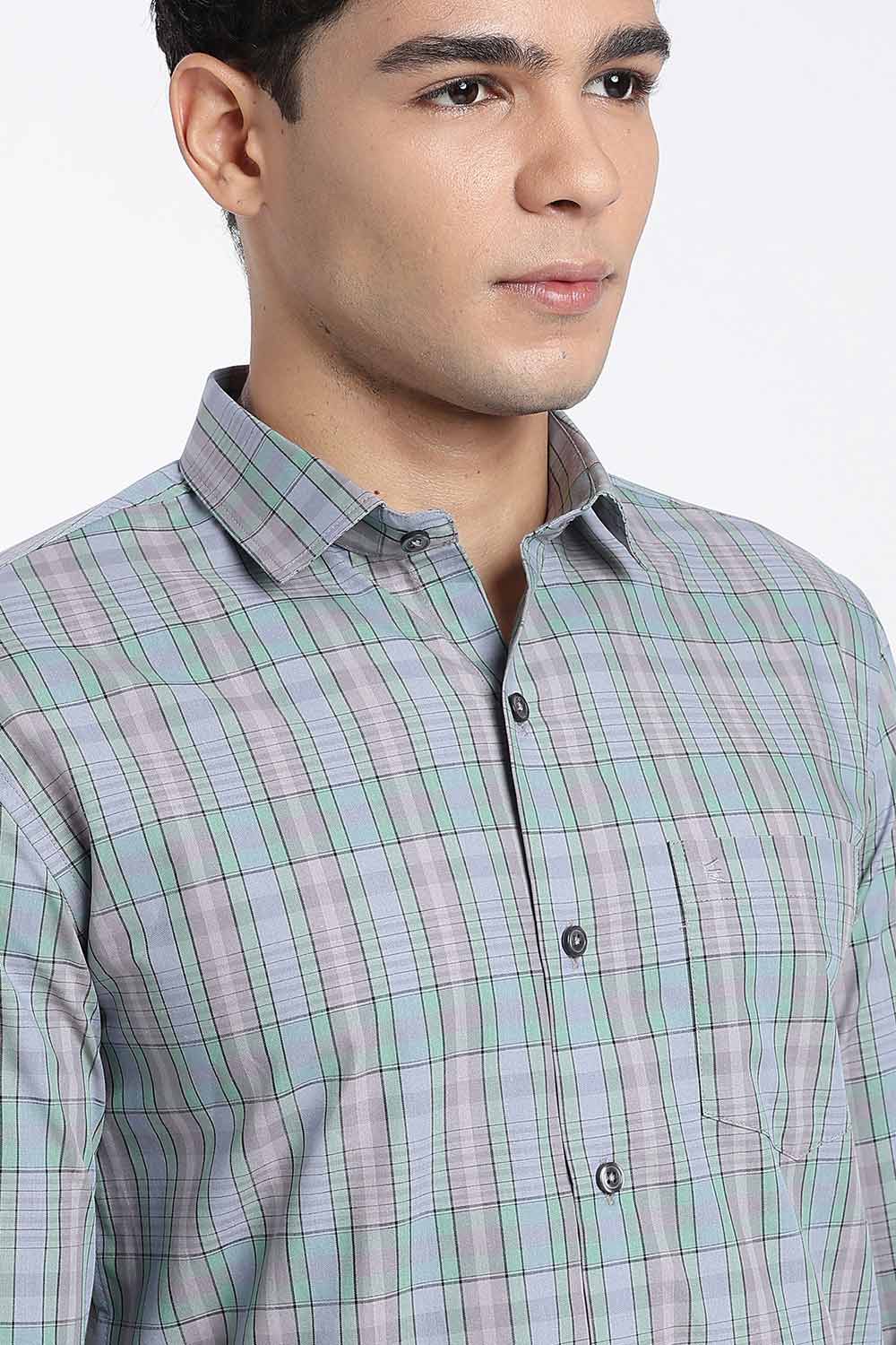 Enhance Men’s Cotton Check Shirt – Full Sleeve Casual Shirt with Button Placket & Pocket | Everyday Wear Shirt for Men - Slate Grey - SH37