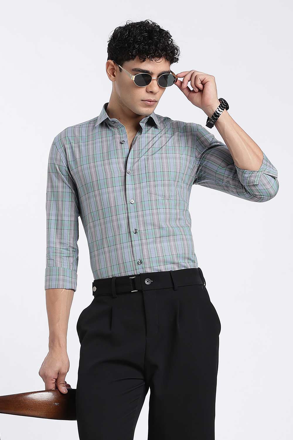 Enhance Men’s Cotton Check Shirt – Full Sleeve Casual Shirt with Button Placket & Pocket | Everyday Wear Shirt for Men - Slate Grey - SH37