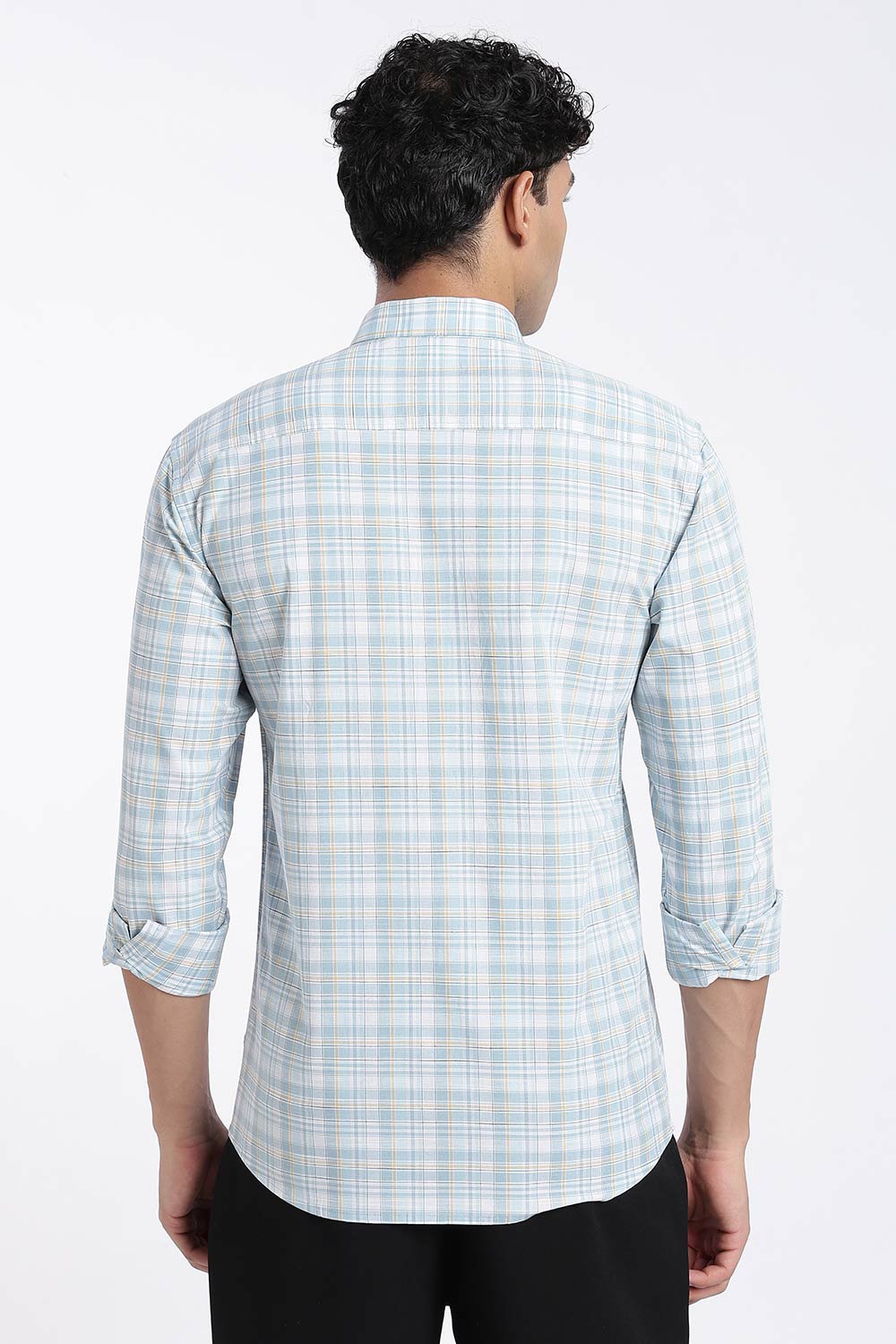 Enhance Men’s Cotton Check Shirt – Full Sleeve Casual Shirt with Button Placket & Pocket | Everyday Wear Shirt for Men - Sky Blue - SH37