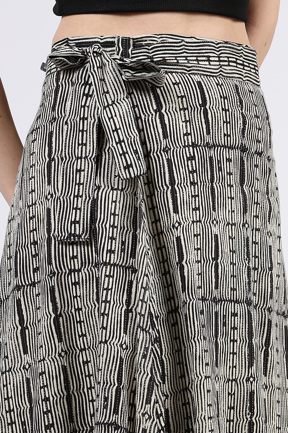 Mythri Women’s Cotton Blend Moroccan Geometric Printed Wrap Skirt with Tie Up - Black - SK07