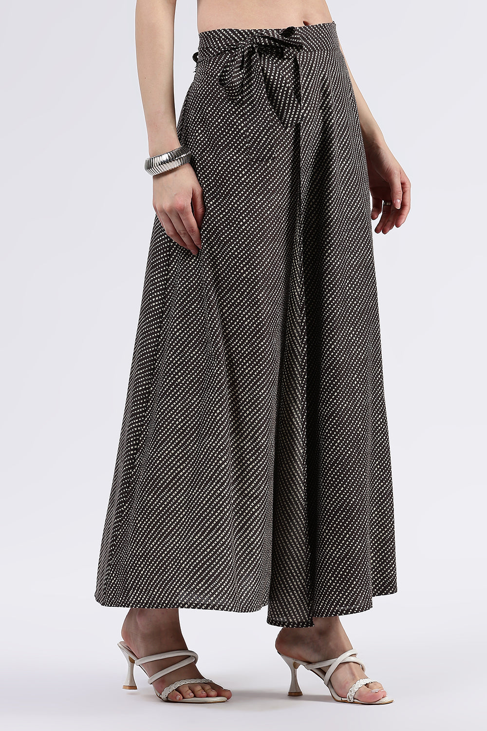 Mythri Women’s Cotton Blend Moroccan Geometric Printed Wrap Skirt with Tie Up - Brown - SK07