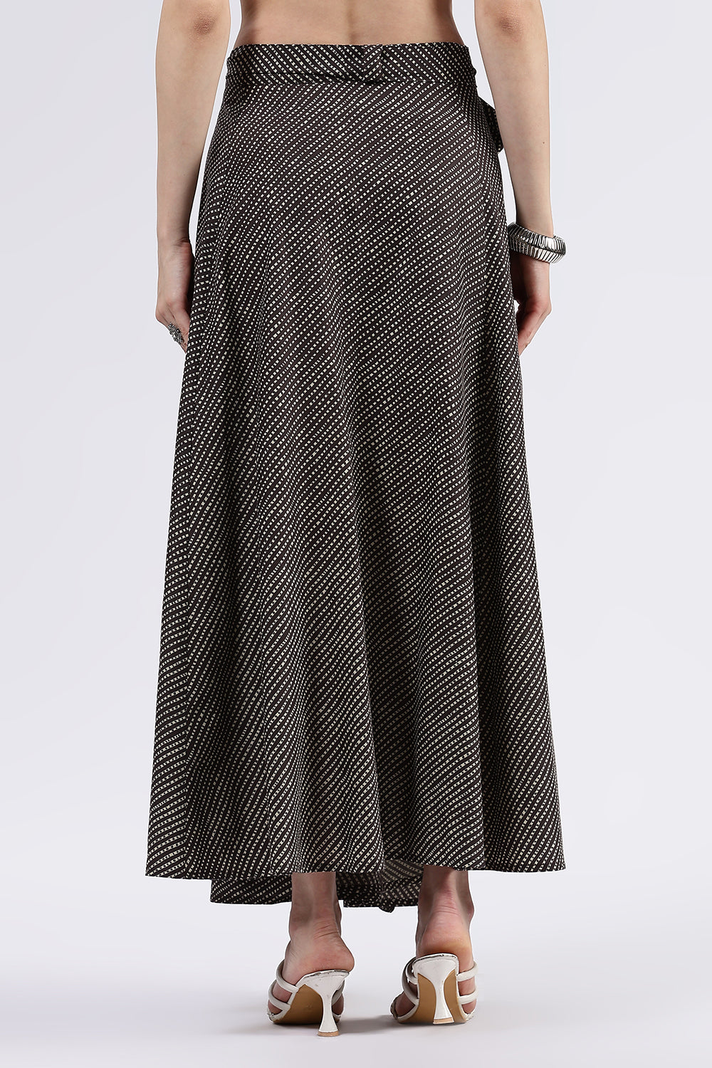 Mythri Women’s Cotton Blend Moroccan Geometric Printed Wrap Skirt with Tie Up - Brown - SK07