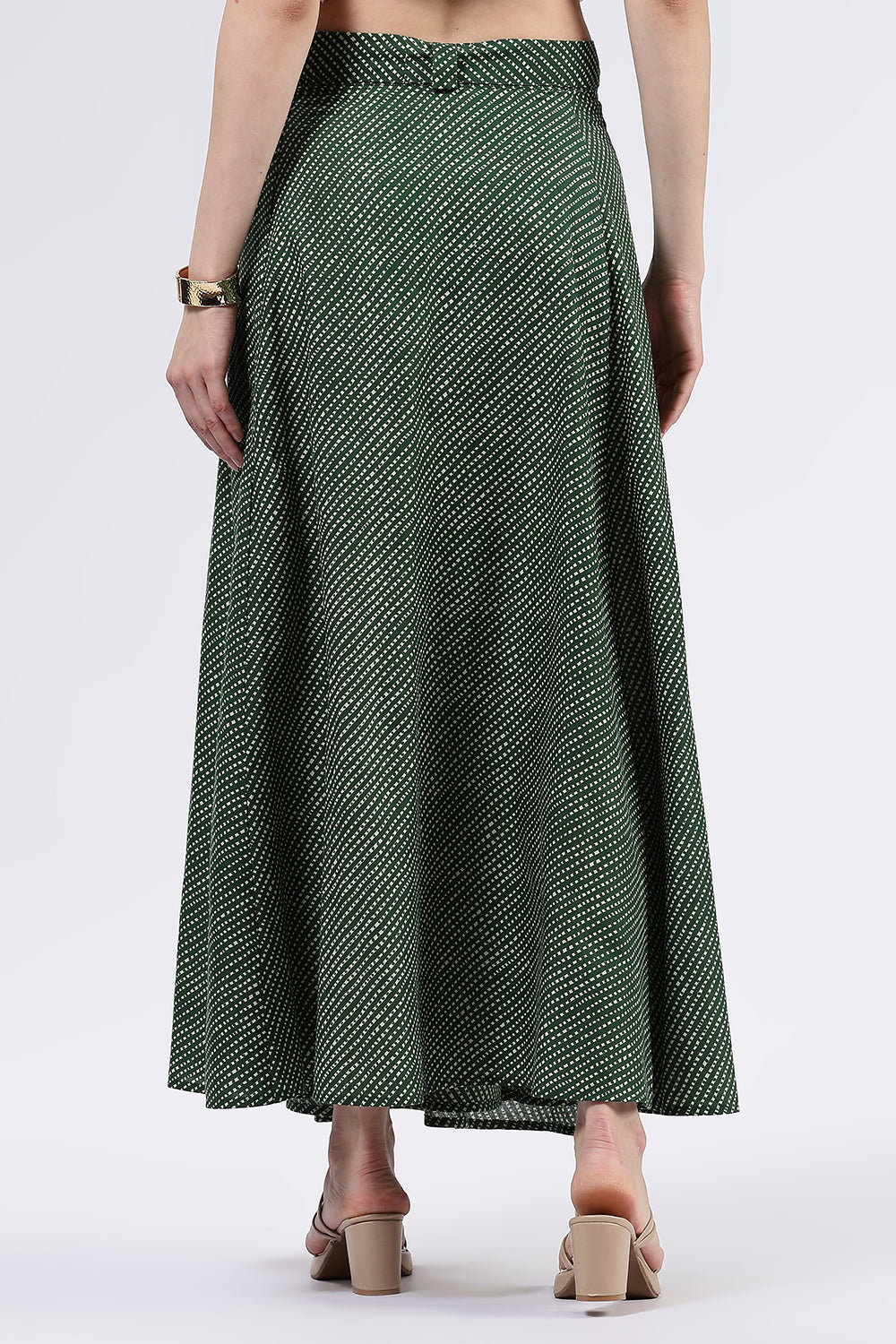 Mythri Women’s Cotton Blend Moroccan Geometric Printed Wrap Skirt with Tie Up - Green - SK07