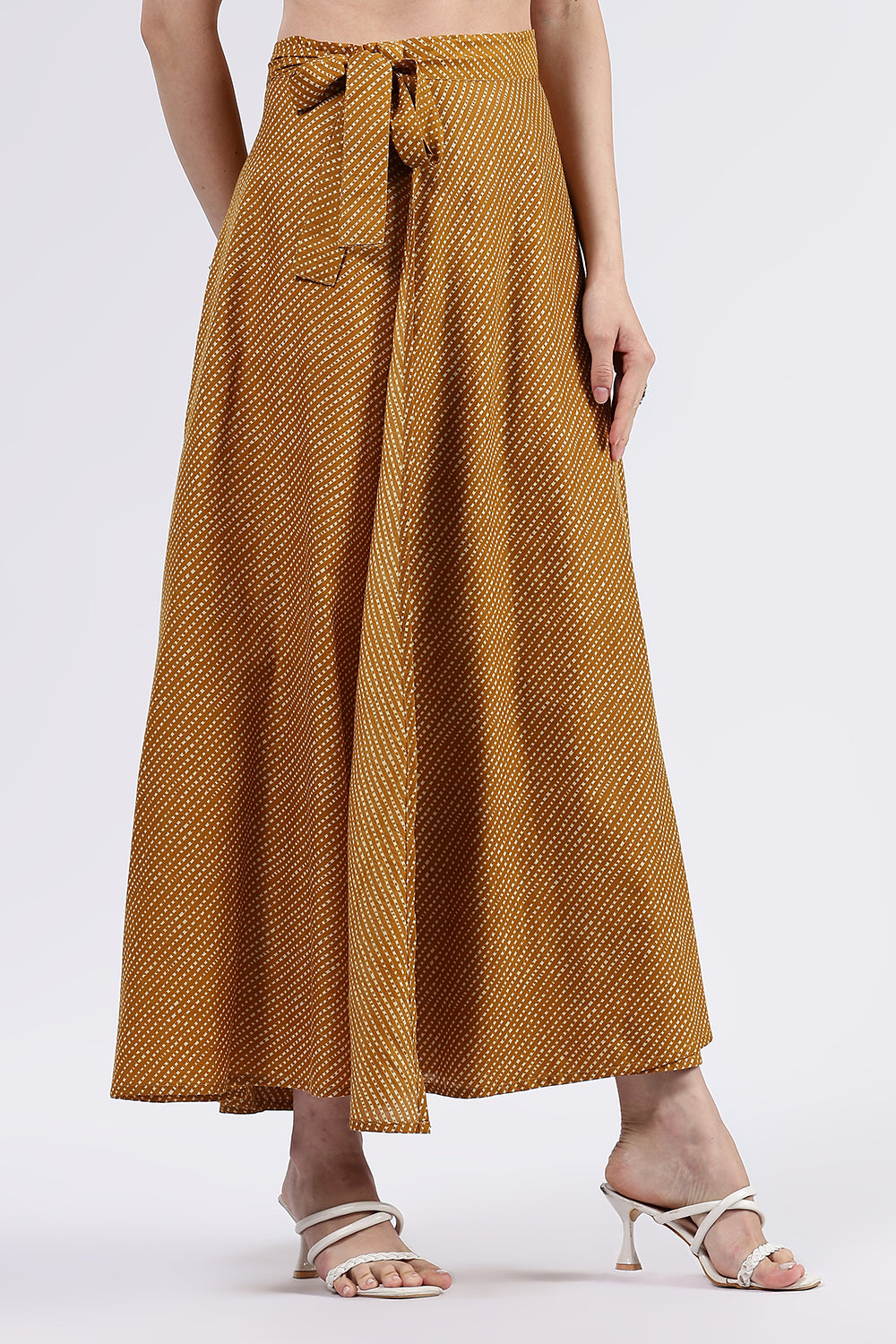 Mythri Women’s Cotton Blend Moroccan Geometric Printed Wrap Skirt with Tie Up - Yellow - SK07
