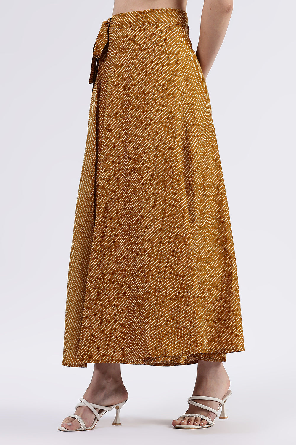 Mythri Women’s Cotton Blend Moroccan Geometric Printed Wrap Skirt with Tie Up - Yellow - SK07