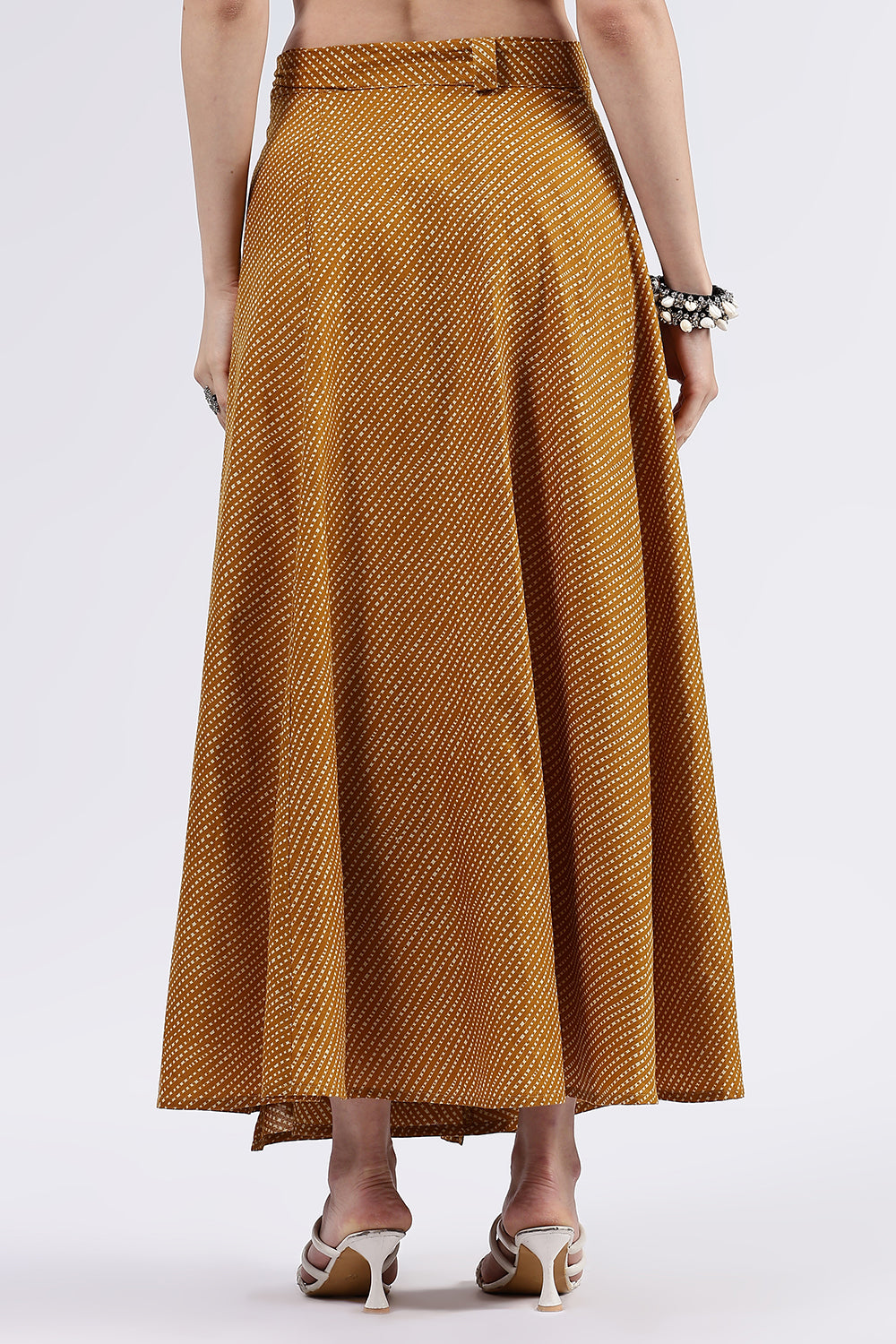 Mythri Women’s Cotton Blend Moroccan Geometric Printed Wrap Skirt with Tie Up - Yellow - SK07