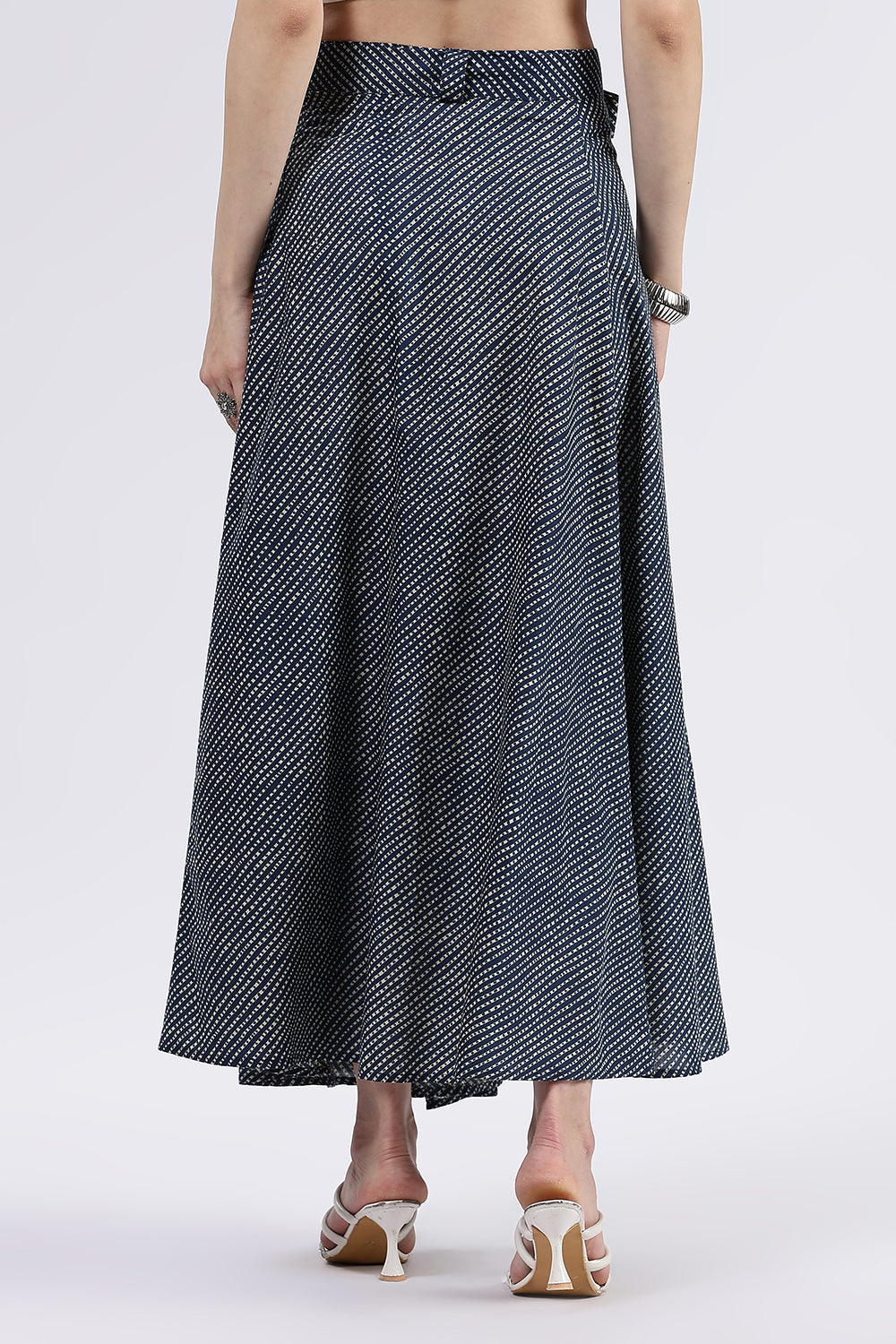 Mythri Women’s Cotton Blend Moroccan Geometric Printed Wrap Skirt with Tie Up - Blue - SK07