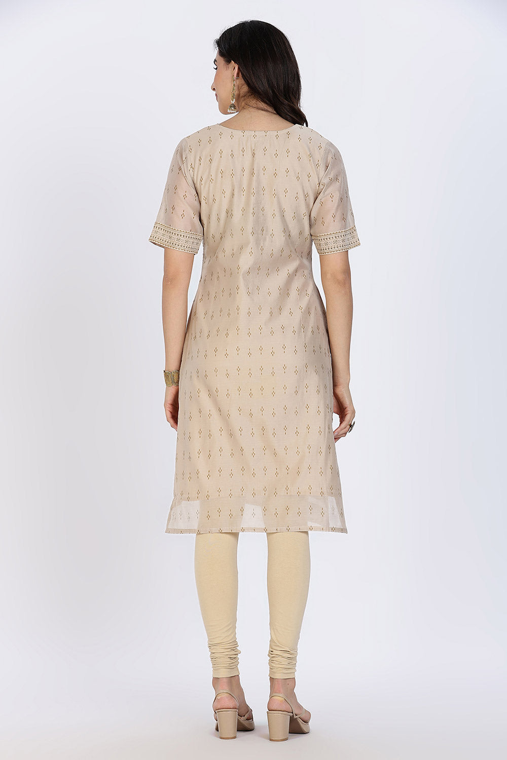 Mythri Women’s Ethnic Kurthi | Straight-Line Kurthi with Scoop Neckline, Embroidery & Border Detailing - Off White - KAO6