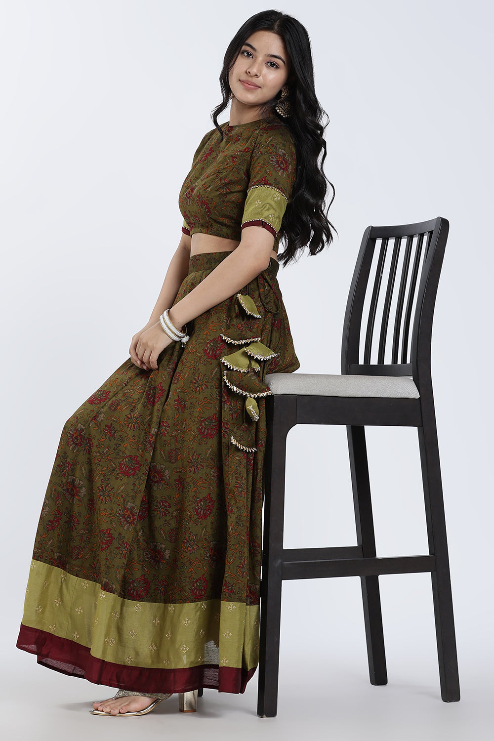 Mythri Women’s Lehenga Set – Cotton Blend Floral Printed Skirt & Top with Embroidery | Festive Wear Lehenga Choli - ST08