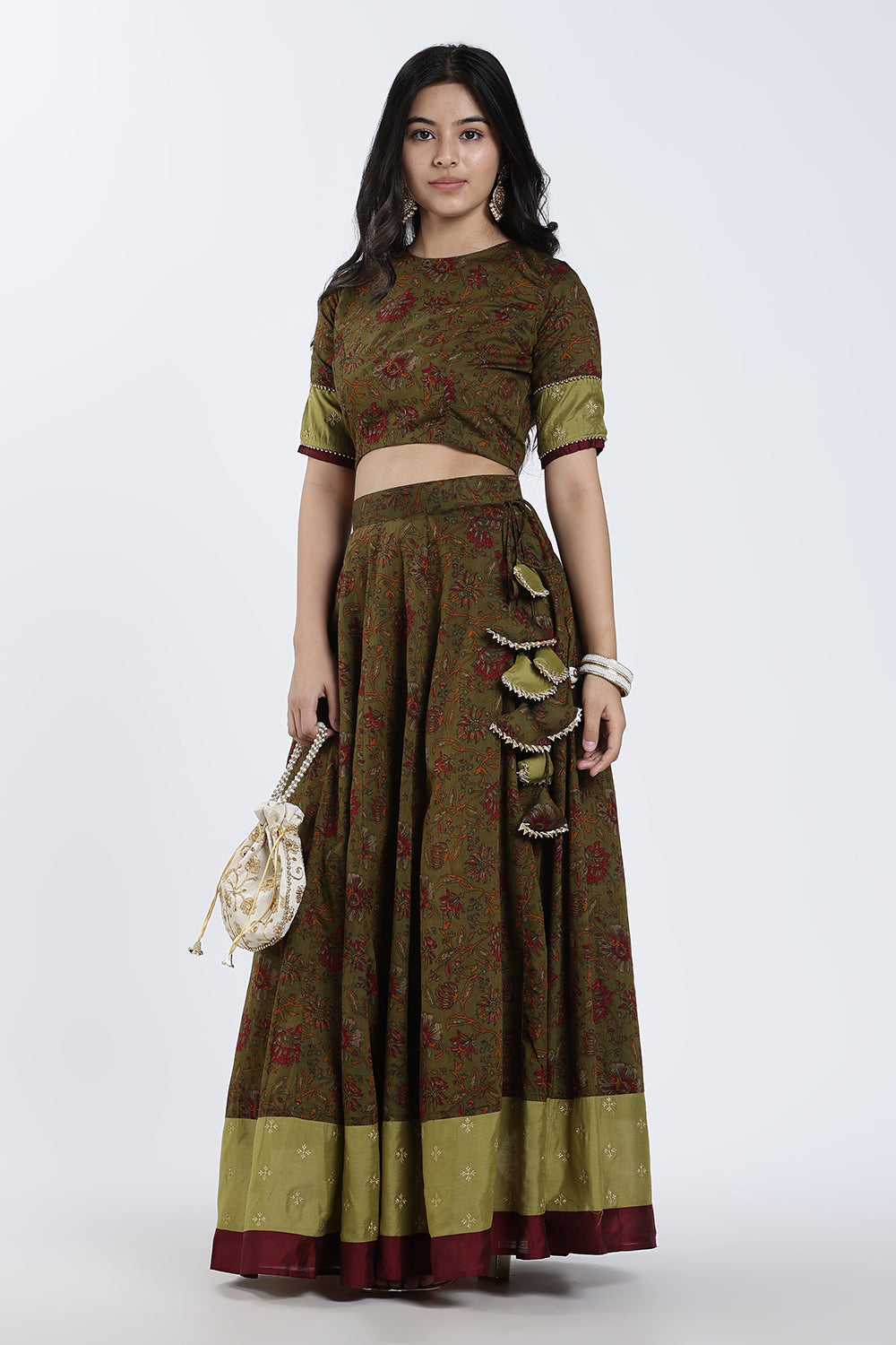 Mythri Women’s Lehenga Set – Cotton Blend Floral Printed Skirt & Top with Embroidery | Festive Wear Lehenga Choli - ST08