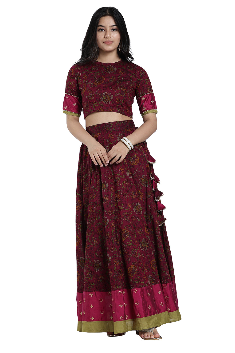 Mythri Women’s Lehenga Set – Cotton Blend Floral Printed Skirt & Top with Embroidery | Festive Wear Lehenga Choli - ST08