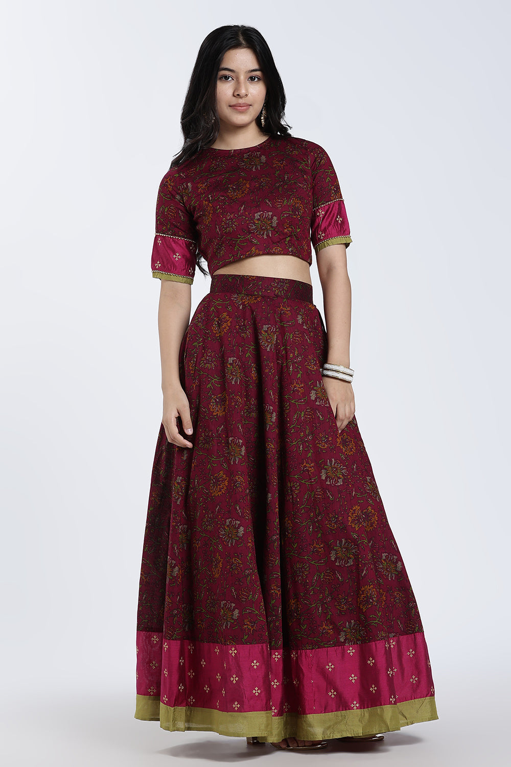 Mythri Women’s Lehenga Set – Cotton Blend Floral Printed Skirt & Top with Embroidery | Festive Wear Lehenga Choli - ST08