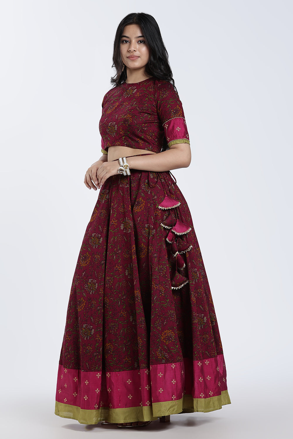 Mythri Women’s Lehenga Set – Cotton Blend Floral Printed Skirt & Top with Embroidery | Festive Wear Lehenga Choli - ST08