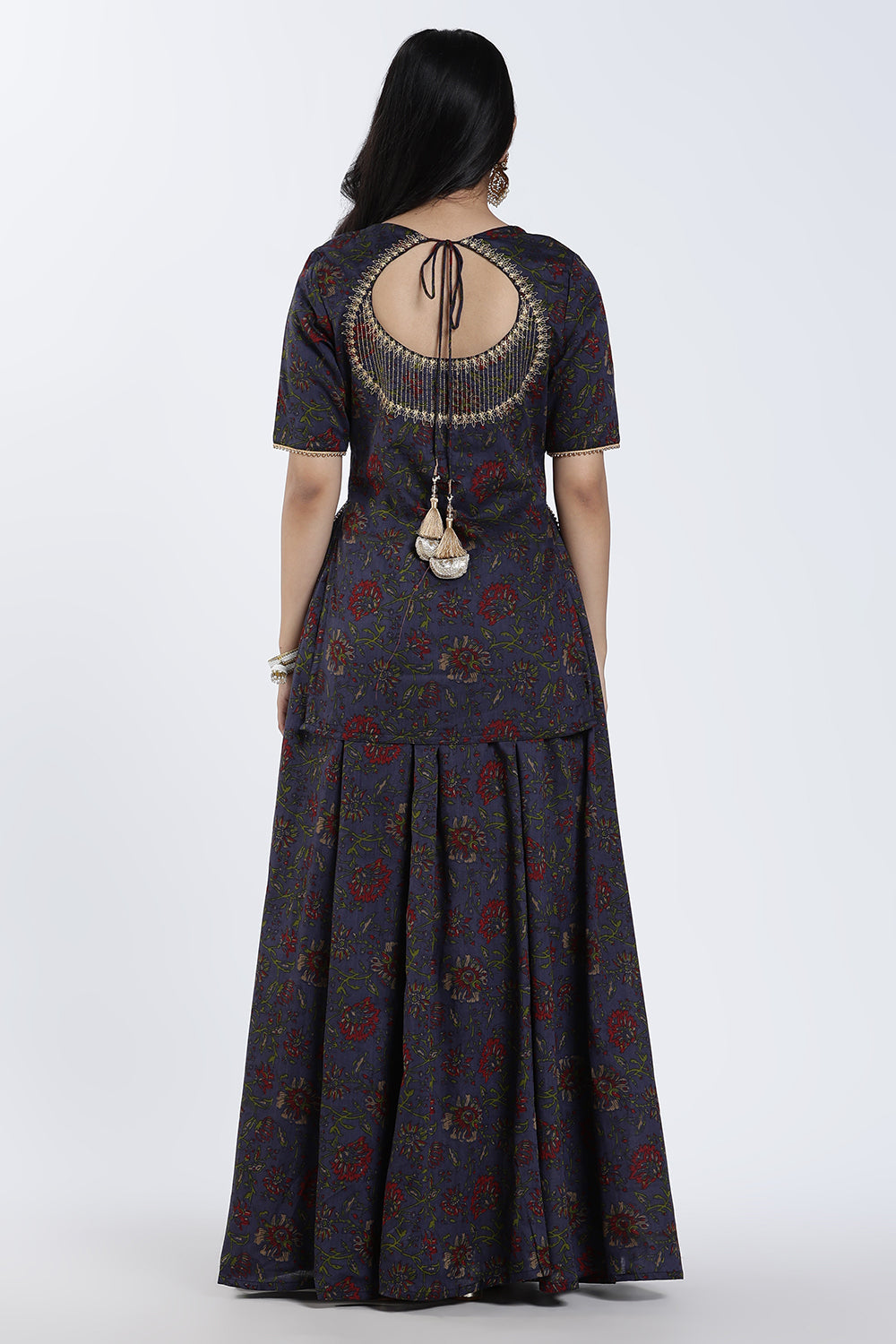 Mythri Women’s Festive Co-Ord Set – Cotton Blend Ethnic Top & Flared Skirt Set with Lace, Zari & Bead Detailing | Indo-Western Festive Wear for Women - ST09