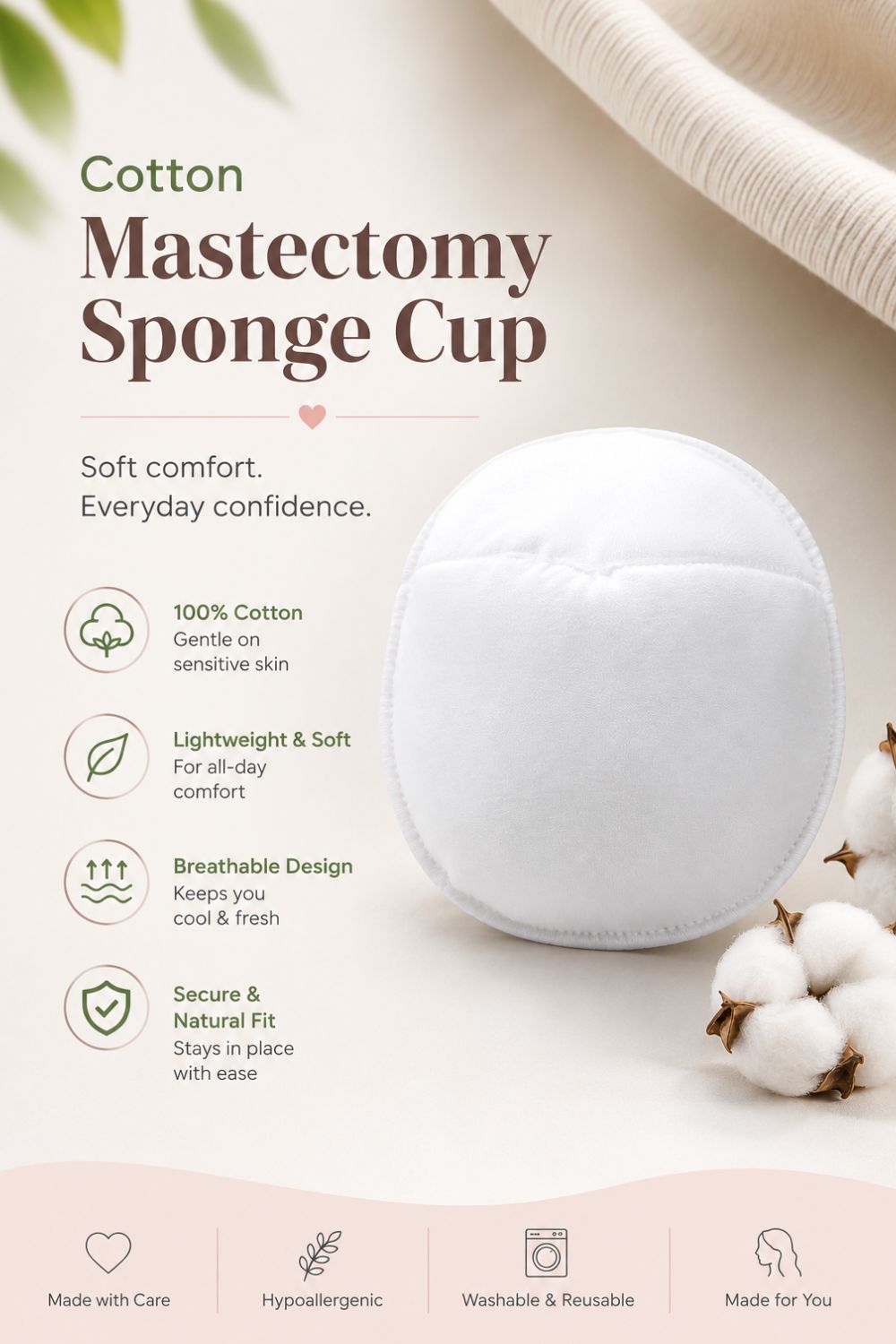 Intimacy Mastectomy Sponge Bra Cup | Lightweight Post-Surgery Prosthesis Insert (1 Pc)