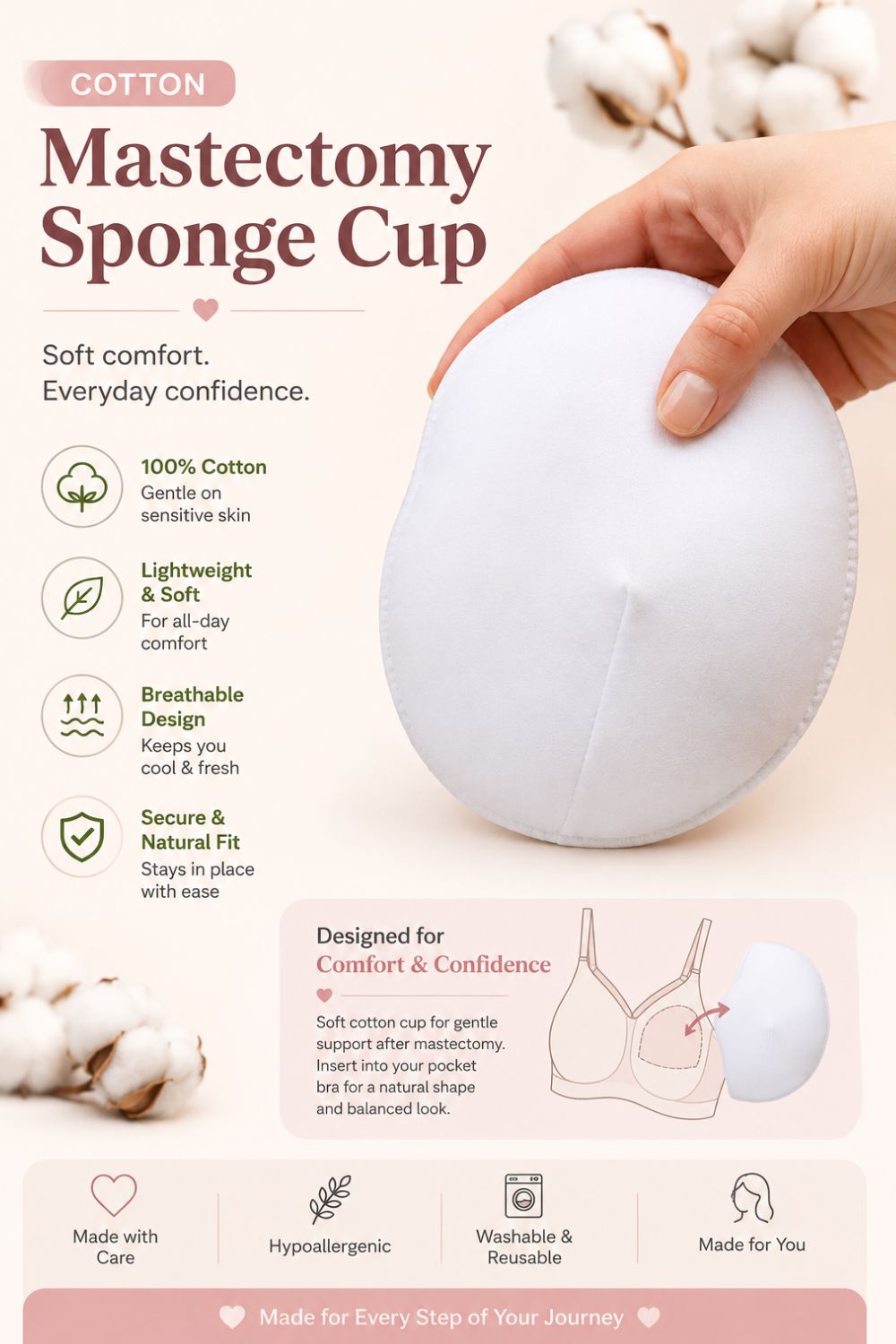 Intimacy Mastectomy Sponge Bra Cup | Lightweight Post-Surgery Prosthesis Insert (1 Pc)