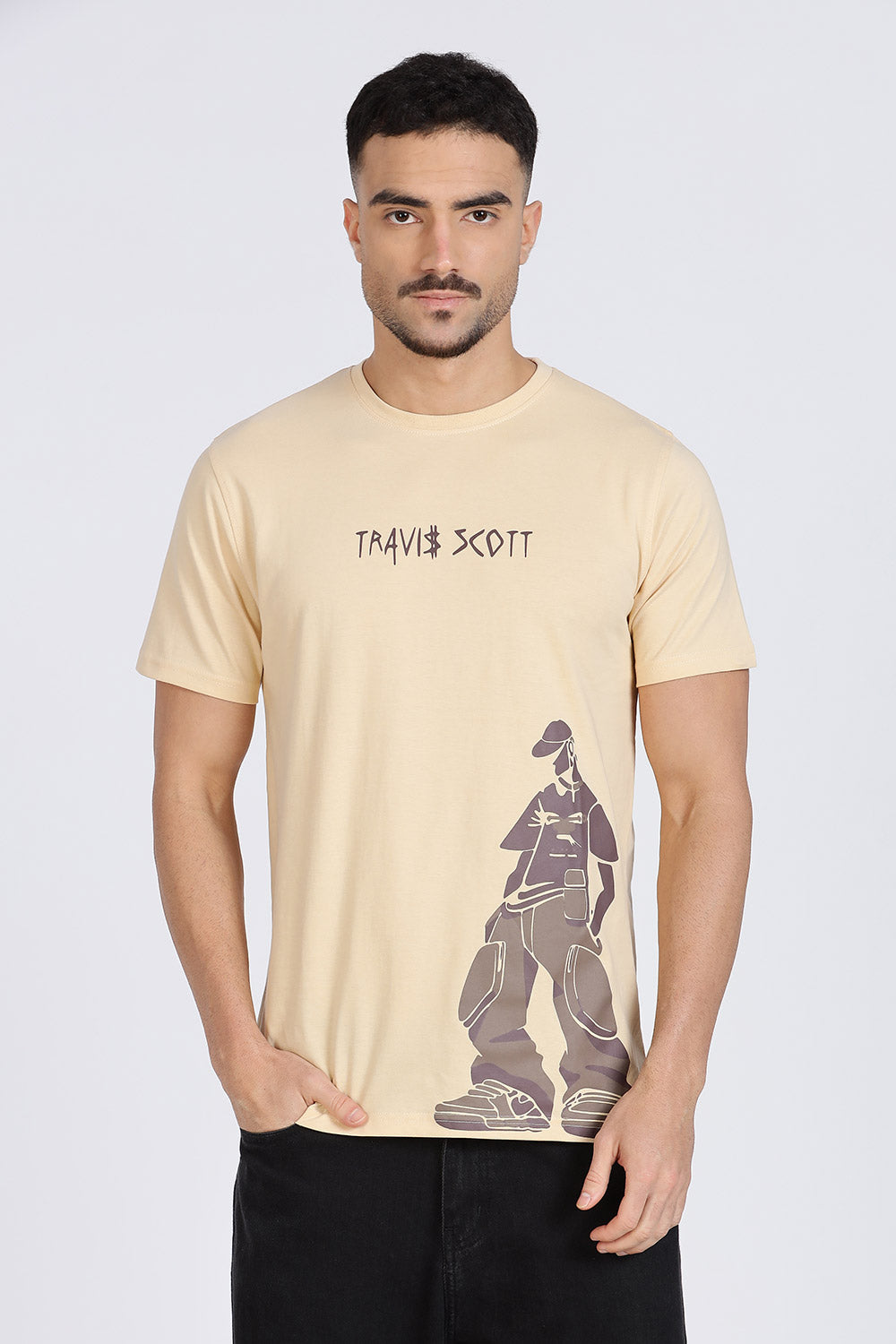 Enhance Men’s T Shirt Cotton Crew Neck Casual Graphic Print Short Sleeve Tee - Beige - TG02