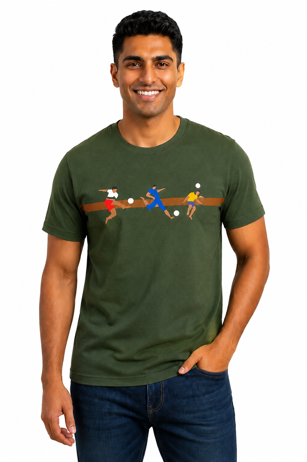 Enhance Men’s Cotton T-Shirt – Round Neck Printed T-Shirt with Football Graphic | Casual Everyday Wear T-Shirt - Olive - TG18