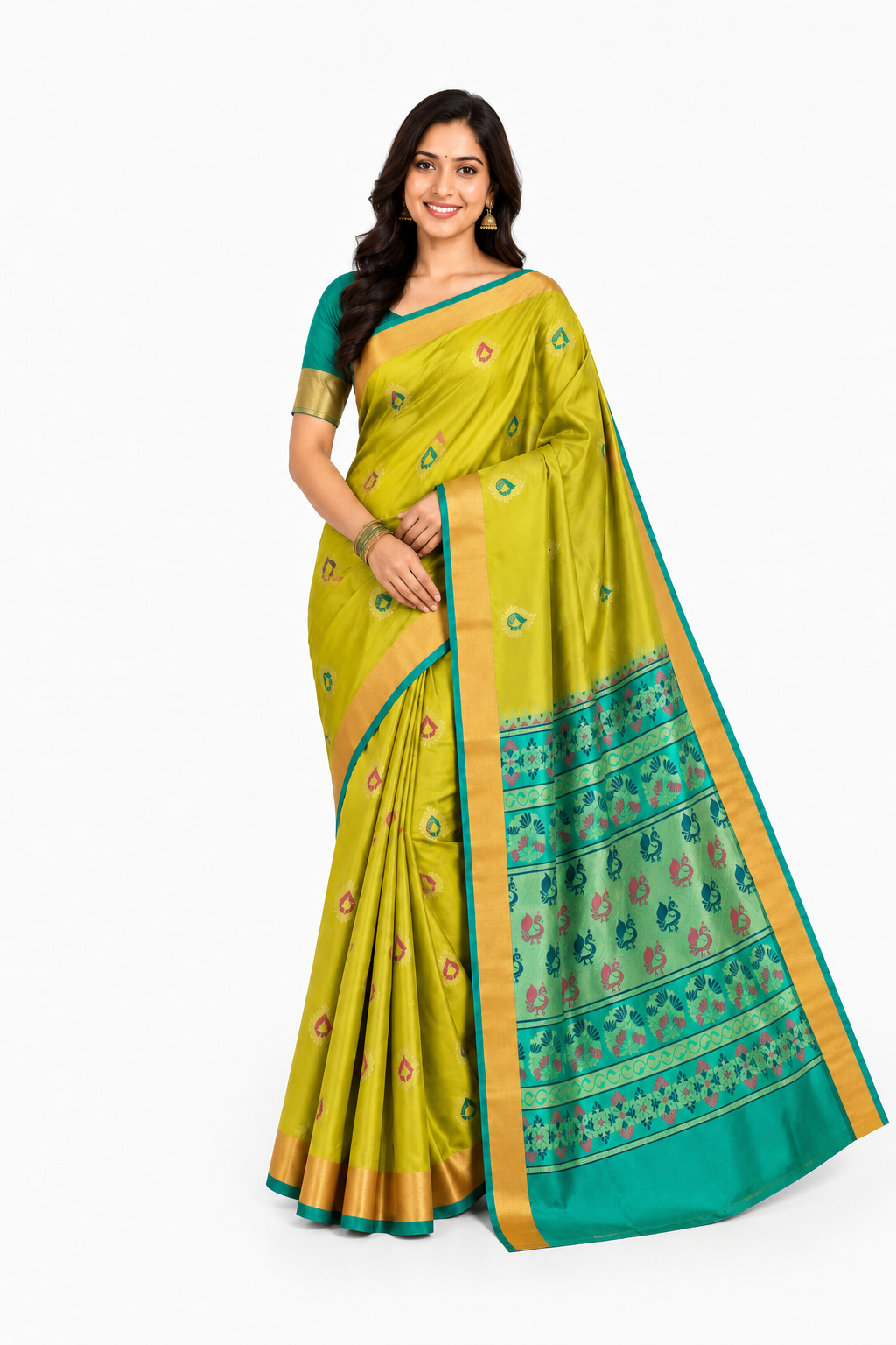 Women's Jacquard Art Silk Saree | Lightweight Ethnic Wear Saree for Office Wear, Daily Wear, Festive Wear, Pooja Wear, Family Gatherings - V051