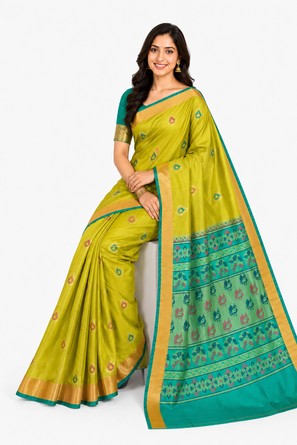 Women's Jacquard Art Silk Saree | Lightweight Ethnic Wear Saree for Office Wear, Daily Wear, Festive Wear, Pooja Wear, Family Gatherings - V051