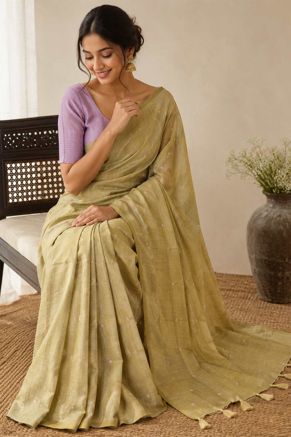 Womens Gold Cotton Rich Saree with Blouse – Embroidered Festive Saree for Women | Wedding & Party Wear Saree - WS03