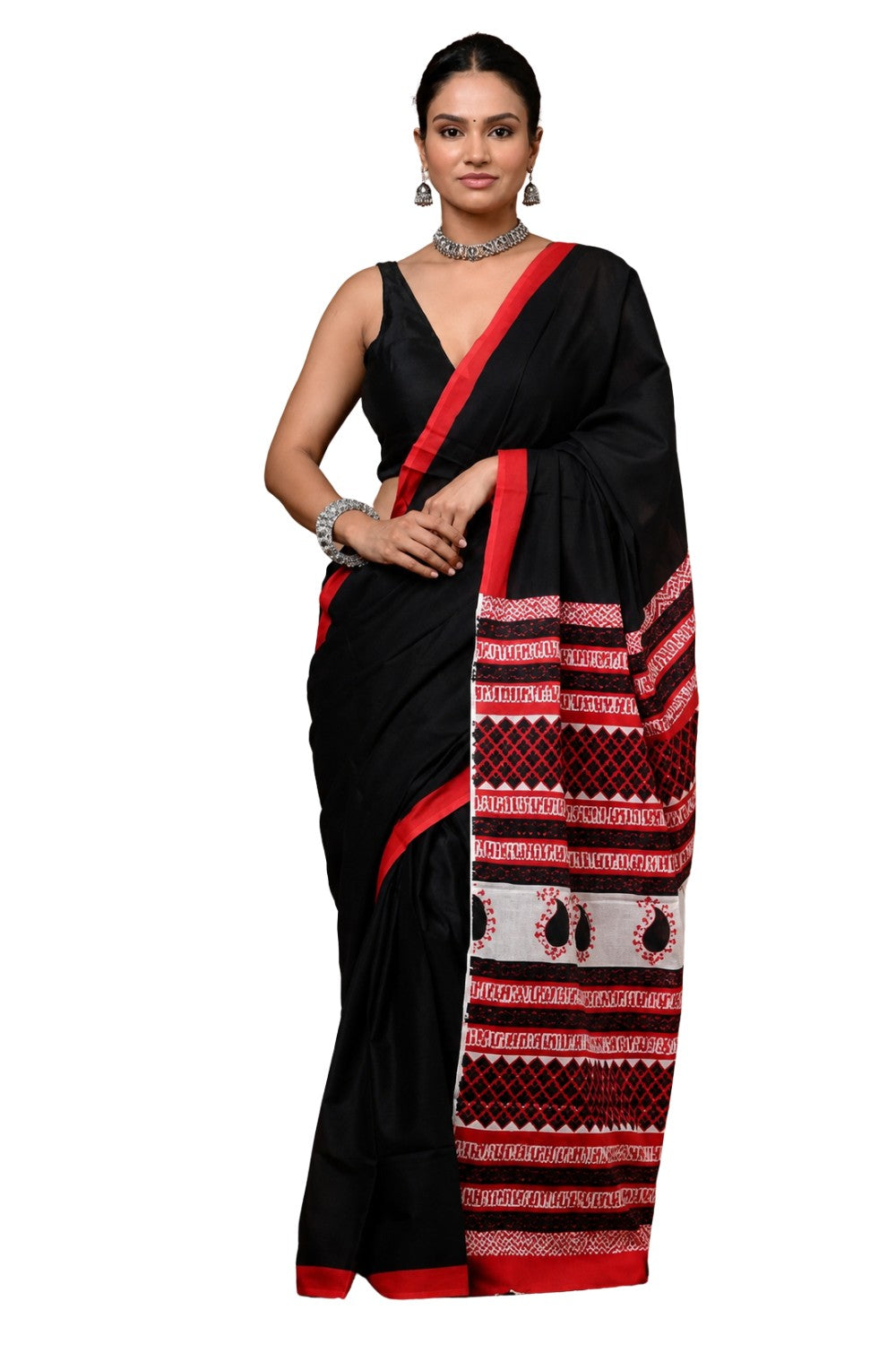 Women’s Pure Cotton Black Jaipur Print Saree with Blouse | Daily Wear & Traditional Saree for Women - WS05