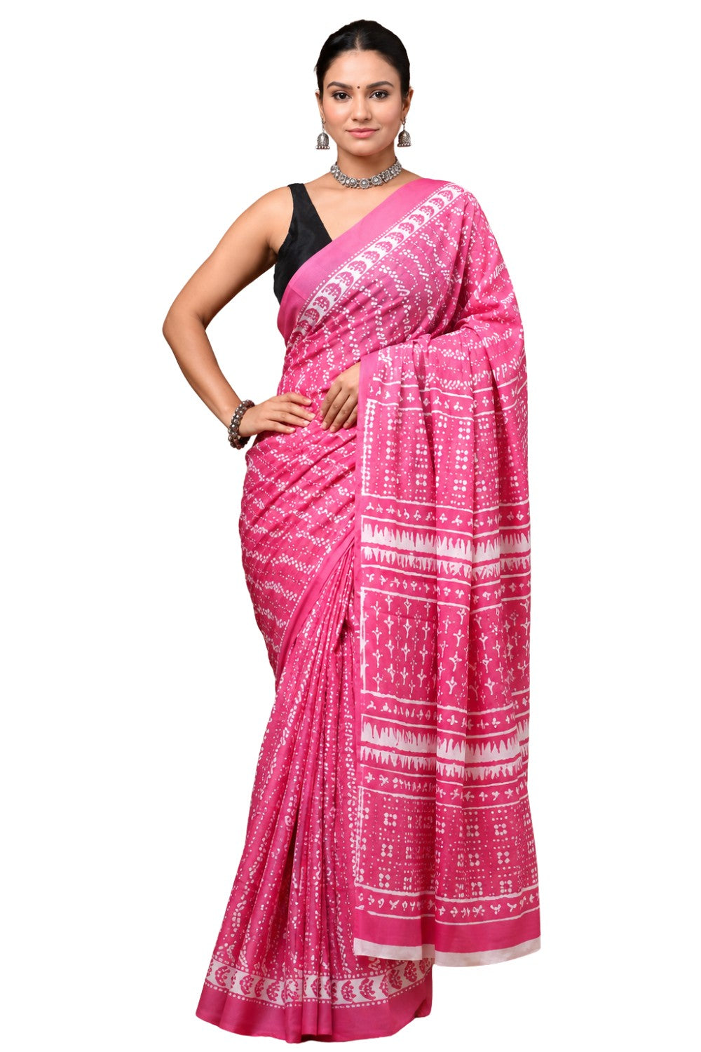 Women’s Pink Pure Cotton Saree with Blouse – Jaipur Print Daily Wear Ethnic Saree for Women - WS05