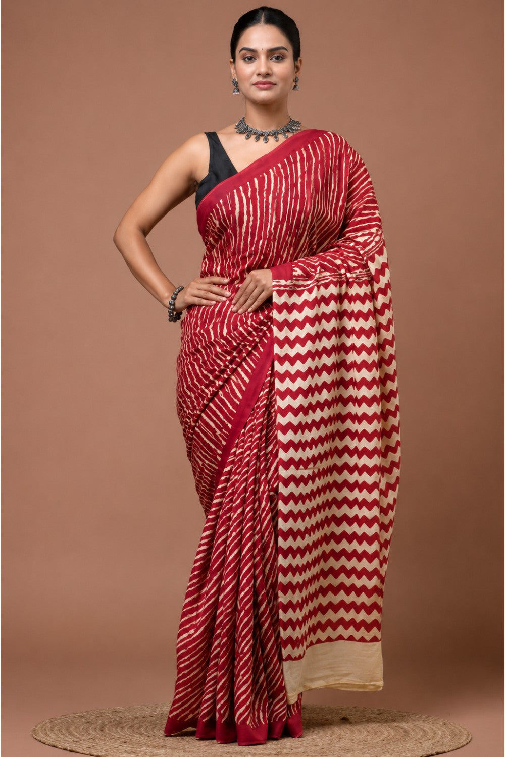 Women’s Maroon Pure Cotton Jaipur Print Saree with Blouse – Printed Traditional Saree for Women | Festive Ethnic Wear - WS05