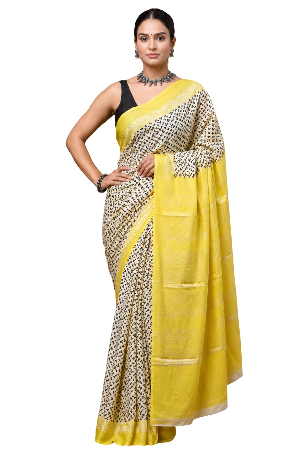 Women’s Yellow Pure Cotton Jaipur Print Saree with Blouse – Printed Cotton Ethnic Saree for Women | Daily Wear Saree - WS05