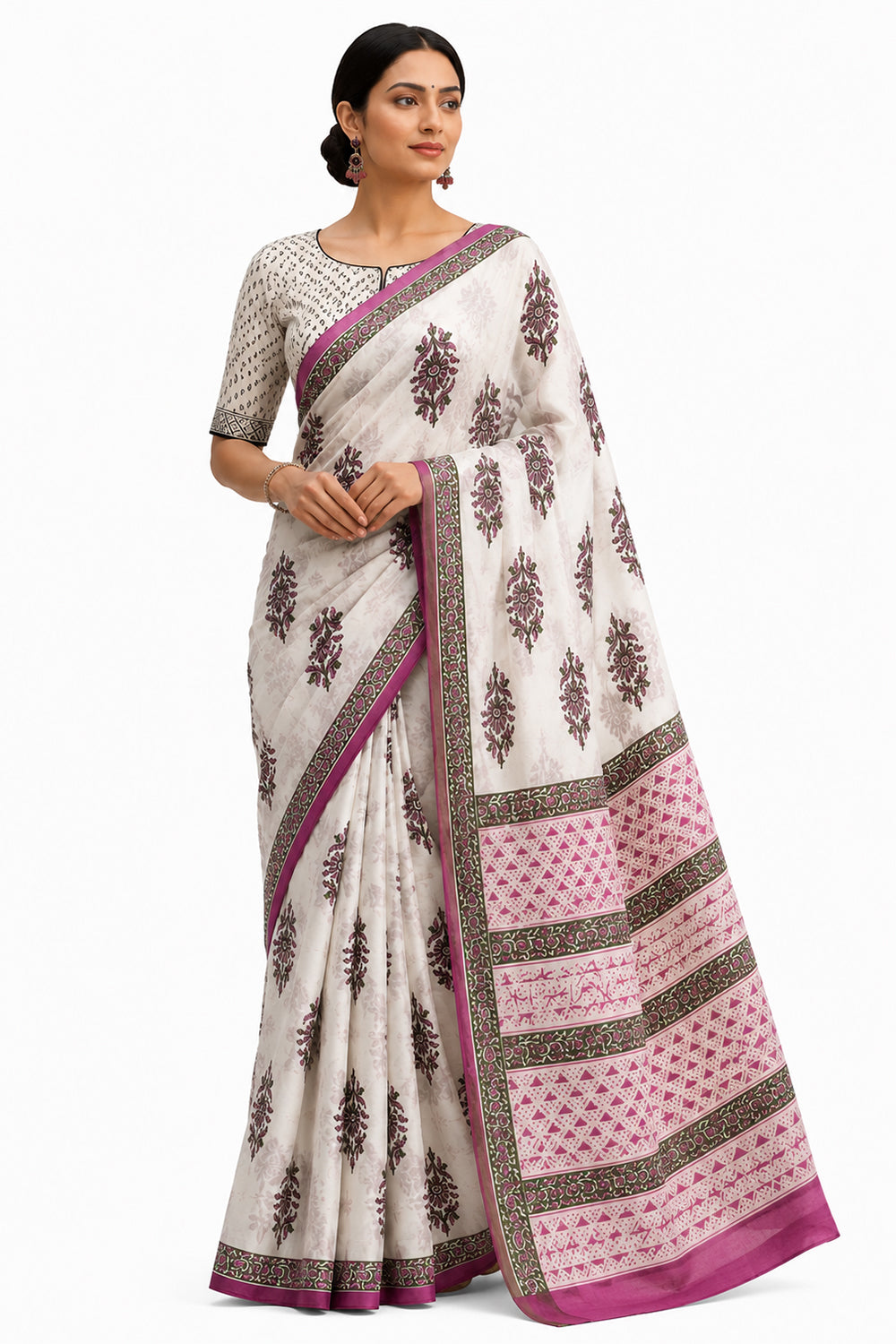 Women's Pure Cotton Jaipur Printed Saree | Lightweight Traditional Daily & Office Wear Saree | CSHB