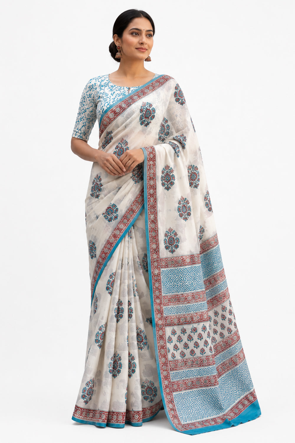 Women's Pure Cotton Jaipur Printed Saree | Lightweight Traditional Daily & Office Wear Saree | CSHB