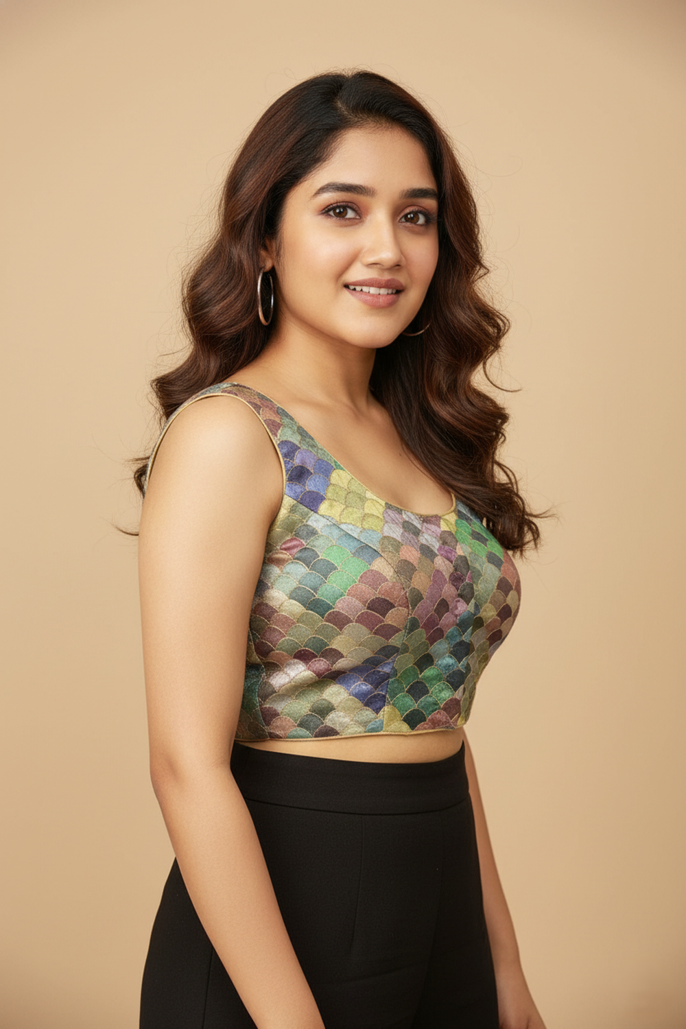 Women's Blouse Silk Blend Multicolour Embroidered Padded Front Open Princess Cut Sleeveless Saree Blouse with Attachable Sleeves - Gold - 4030