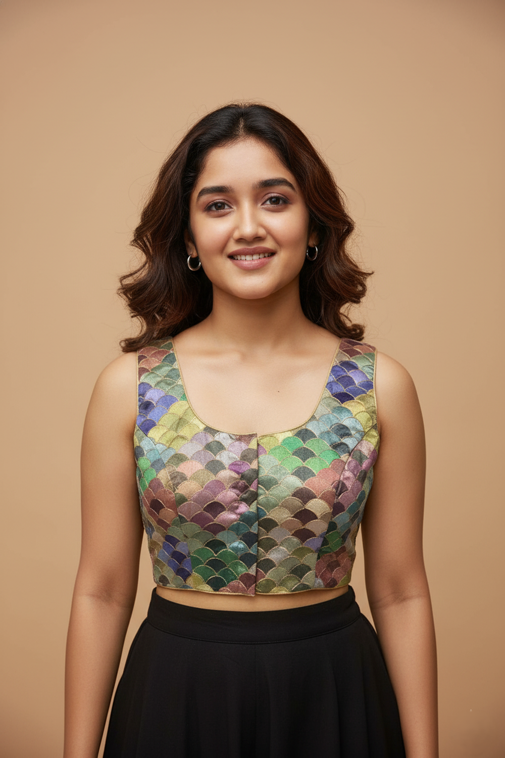 Women's Blouse Silk Blend Multicolour Embroidered Padded Front Open Princess Cut Sleeveless Saree Blouse with Attachable Sleeves - Gold - 4030