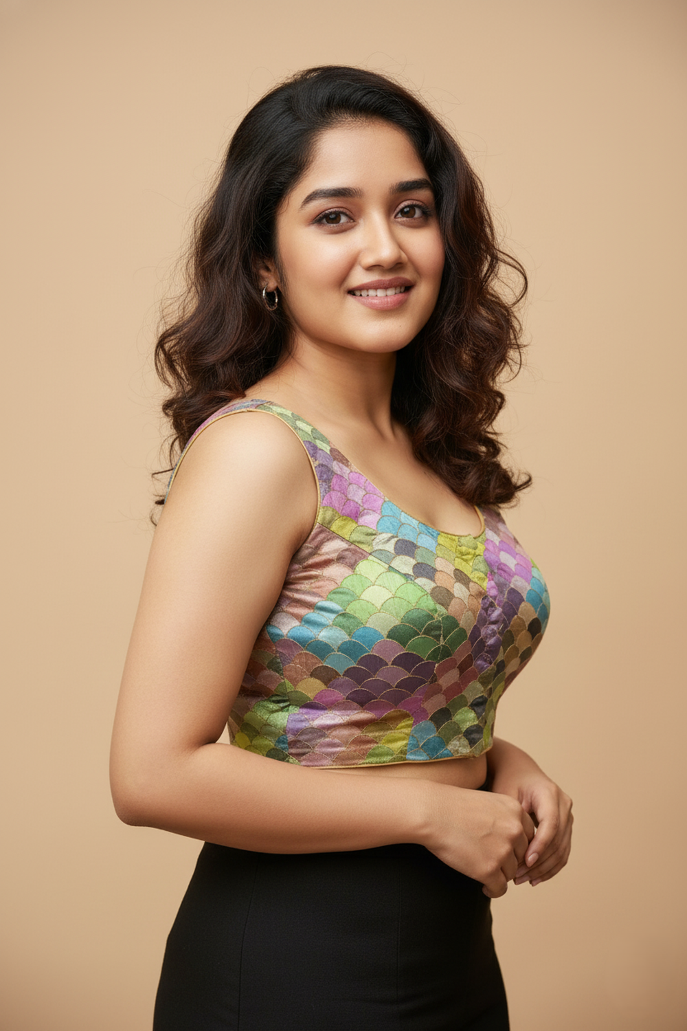 Women's Blouse Silk Blend Multicolour Embroidered Padded Front Open Princess Cut Sleeveless Saree Blouse with Attachable Sleeves - Mehandi - 4030