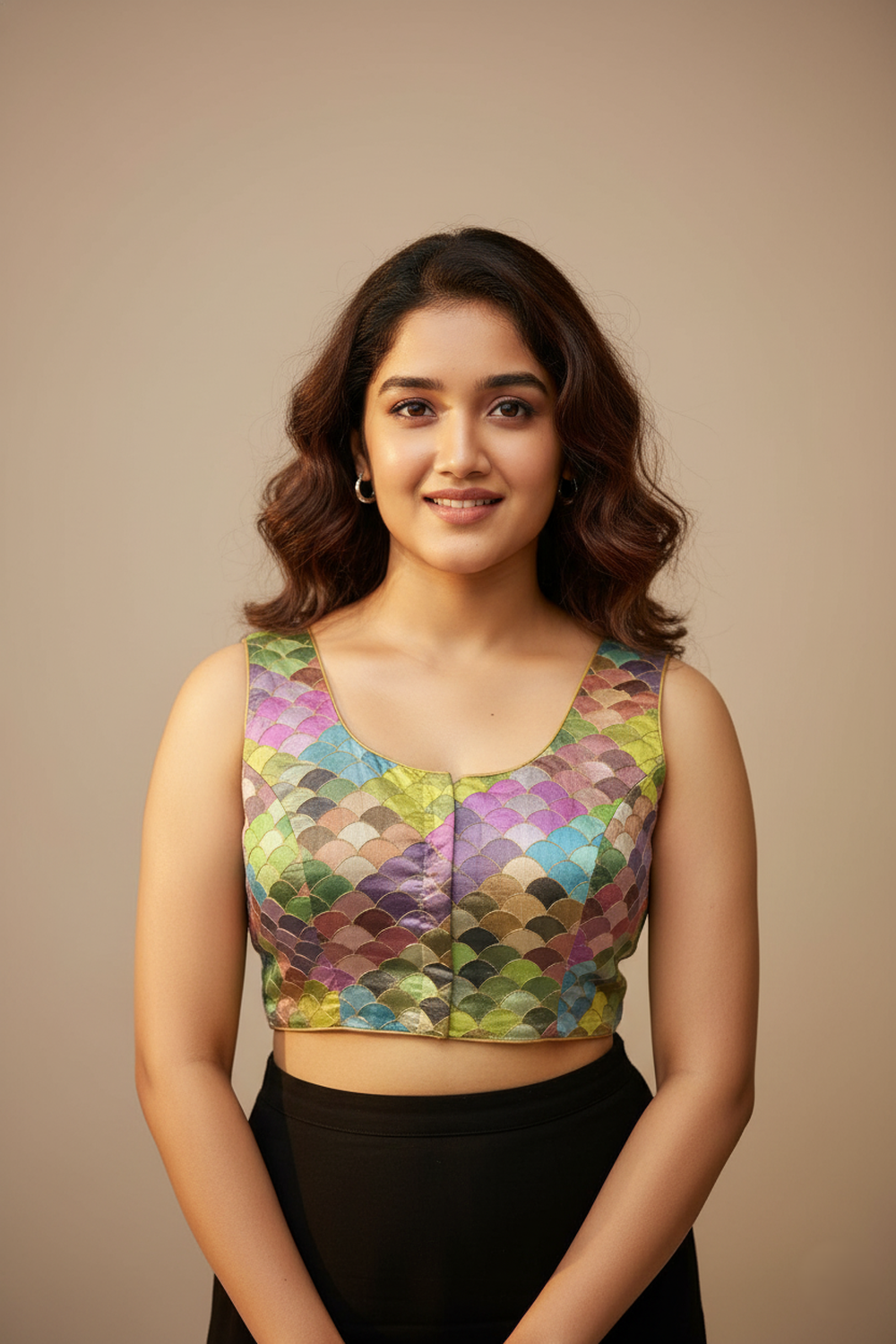 Women's Blouse Silk Blend Multicolour Embroidered Padded Front Open Princess Cut Sleeveless Saree Blouse with Attachable Sleeves - Mehandi - 4030