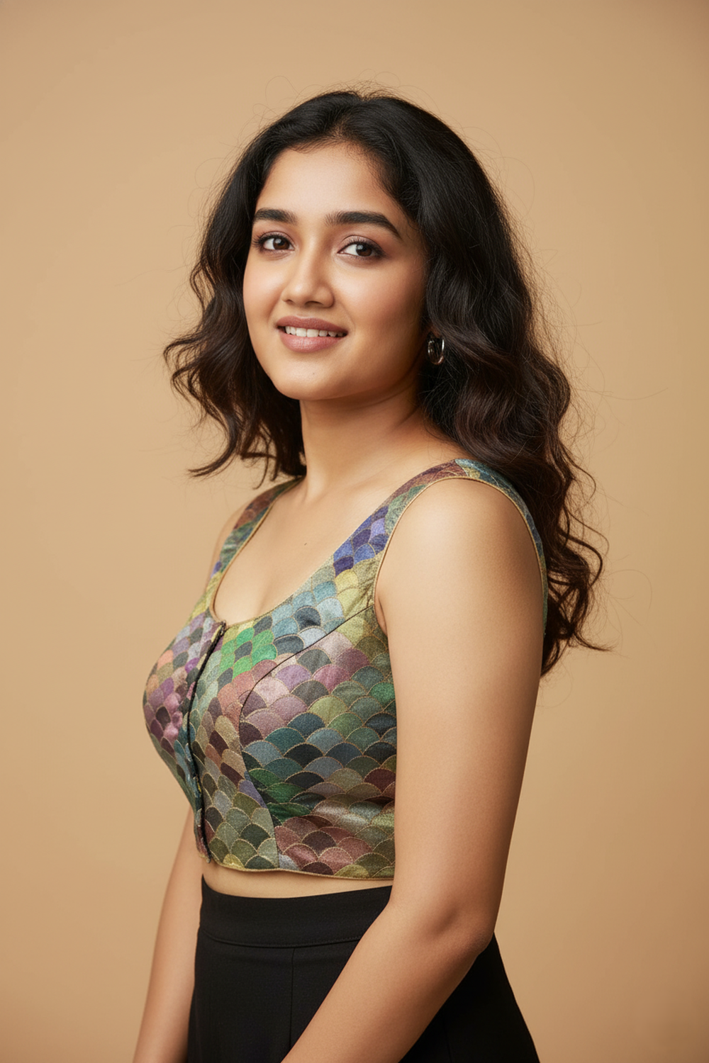 Women's Blouse Silk Blend Multicolour Embroidered Padded Front Open Princess Cut Sleeveless Saree Blouse with Attachable Sleeves - Gold - 4030