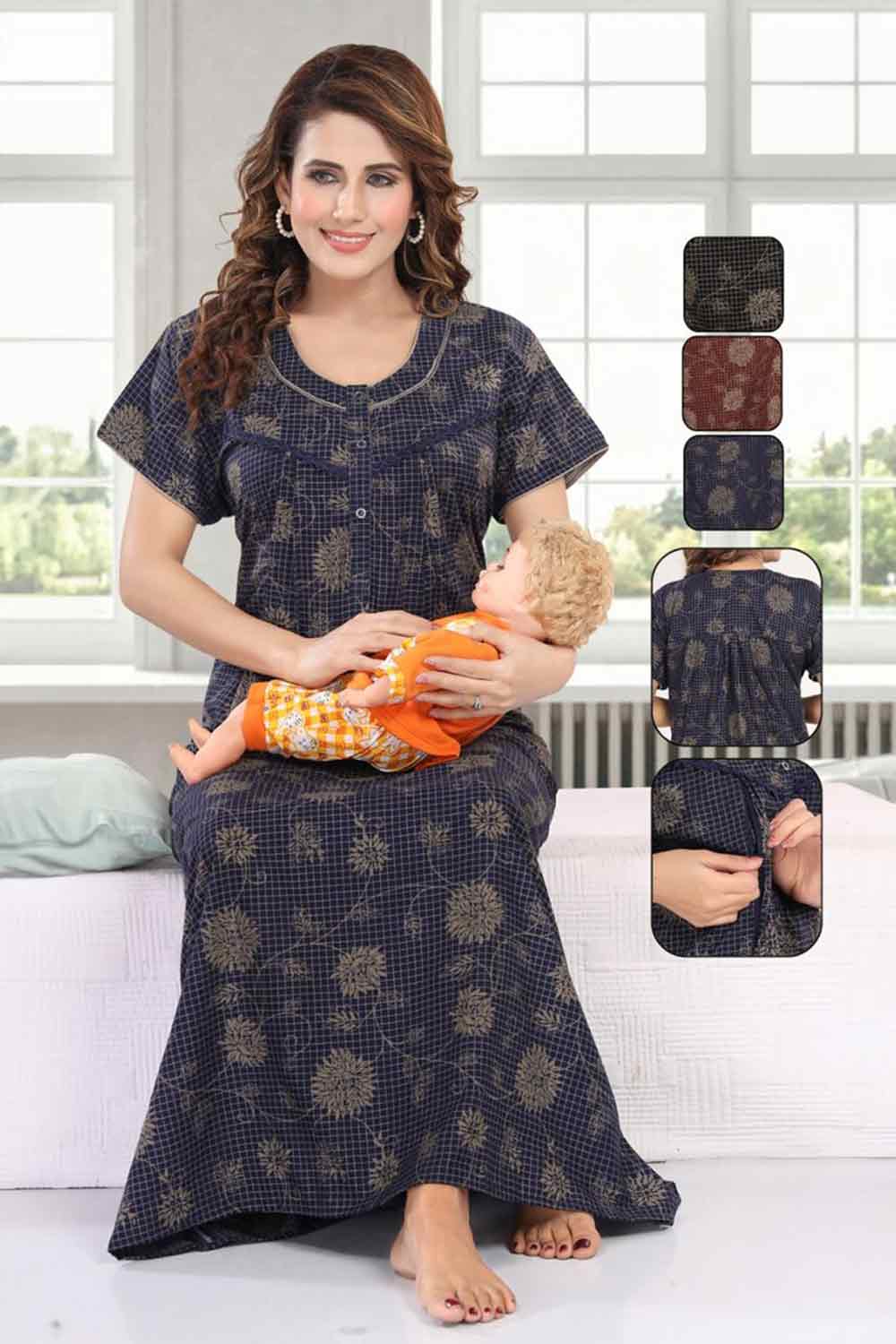 Women’s Feeding Nighty | Front Open Maternity Nightdress, Relax Fit - 2821