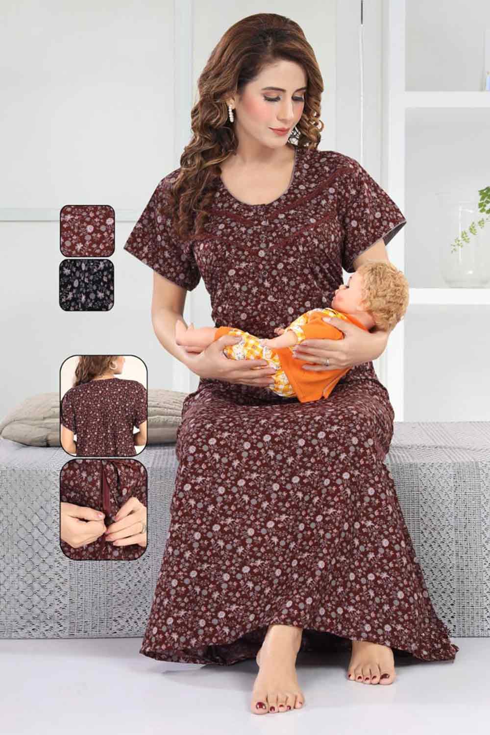 Women’s Feeding Nighty | Front Open Maternity Nightdress, Relax Fit - 2823